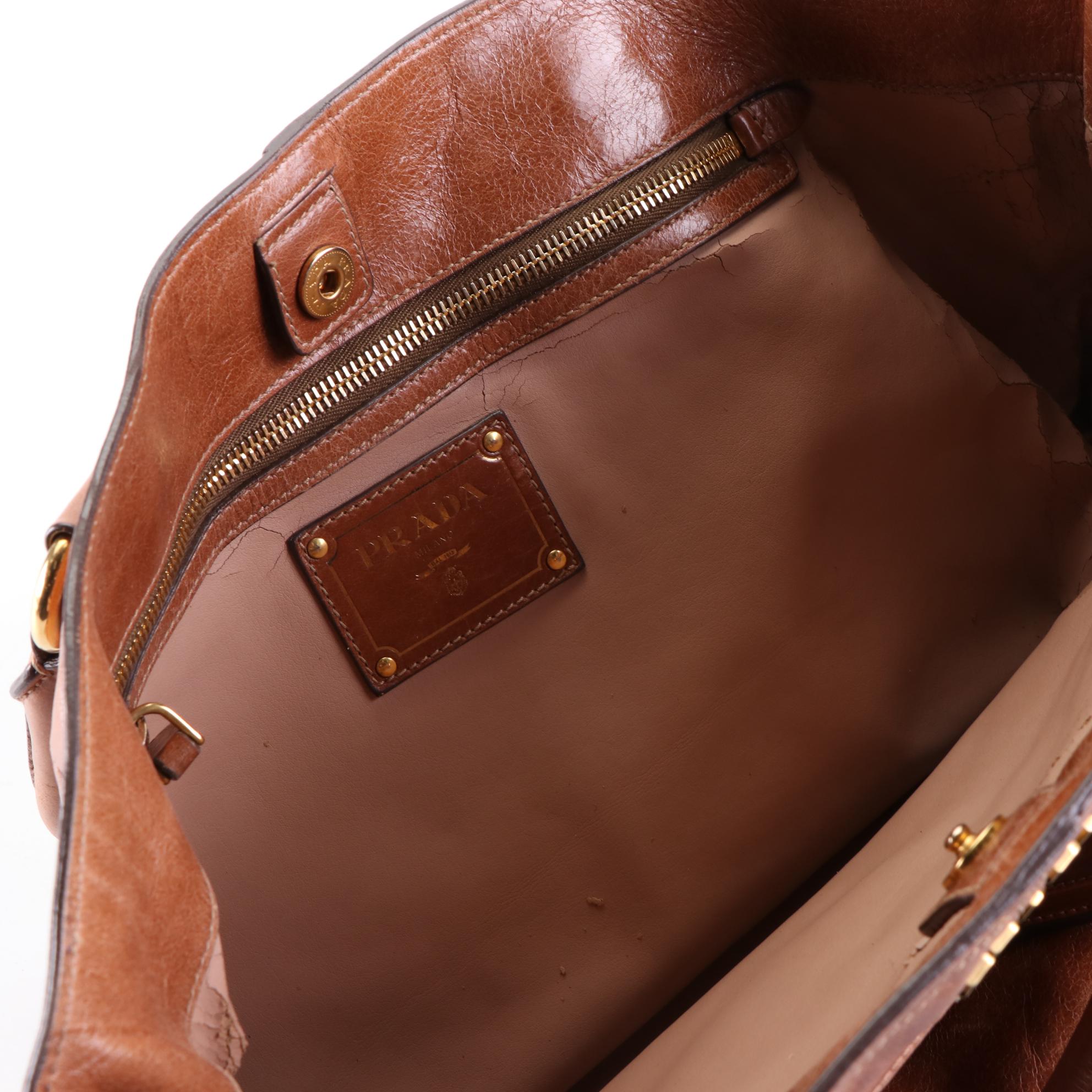 Prada Vitello Daino Tote Bag in Light Brown Grained Leather