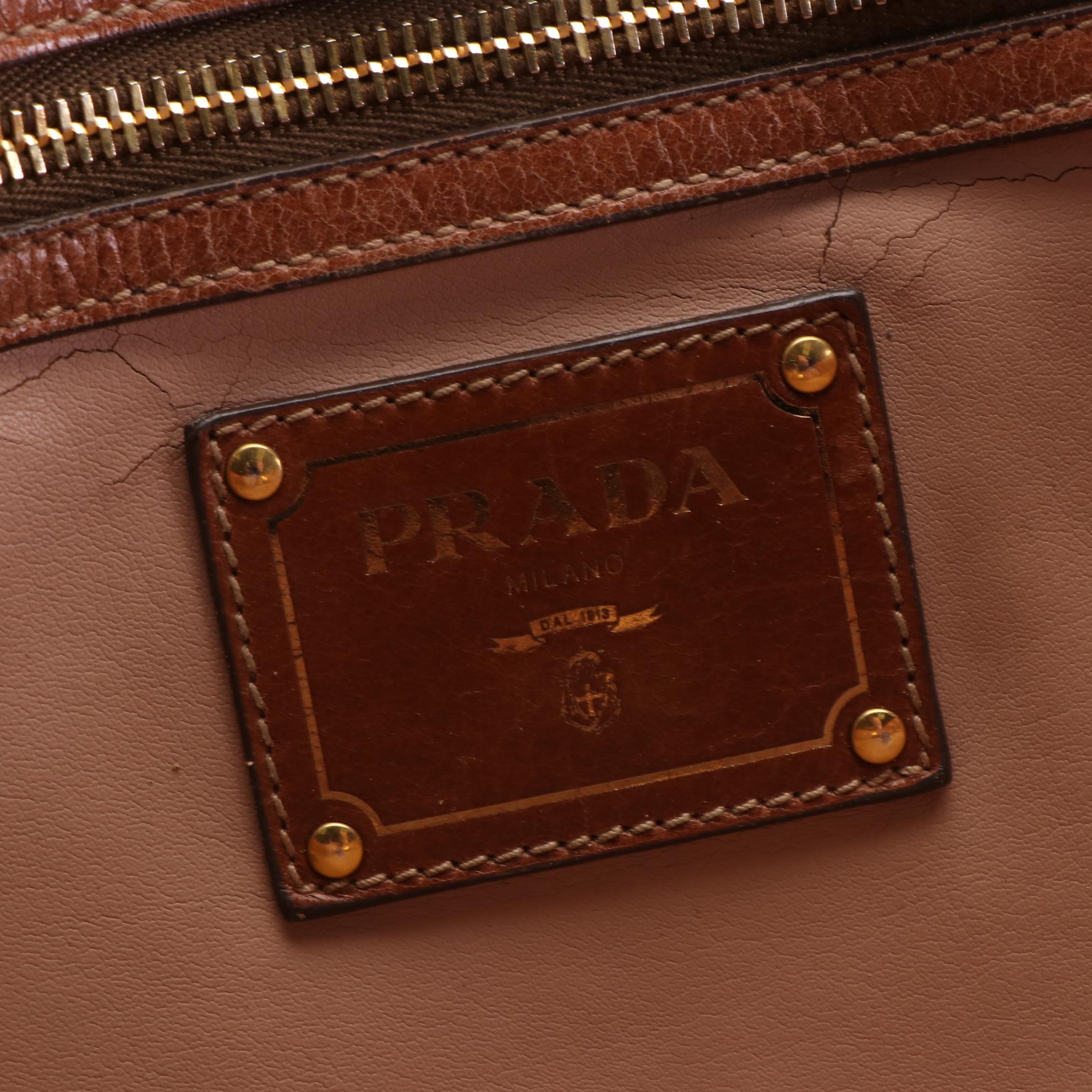 Prada Vitello Daino Tote Bag in Light Brown Grained Leather