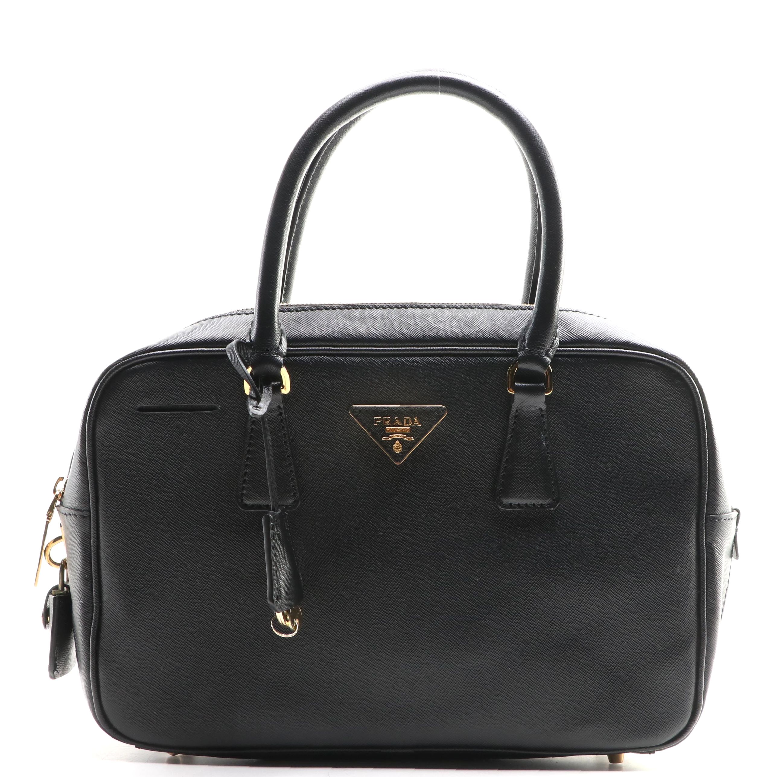Prada Bauletto Bag BL0095 in Nero Saffiano Lux Leather