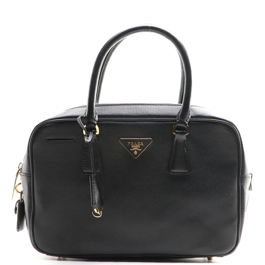 Prada Bauletto Bag BL0095 in Nero Saffiano Lux Leather