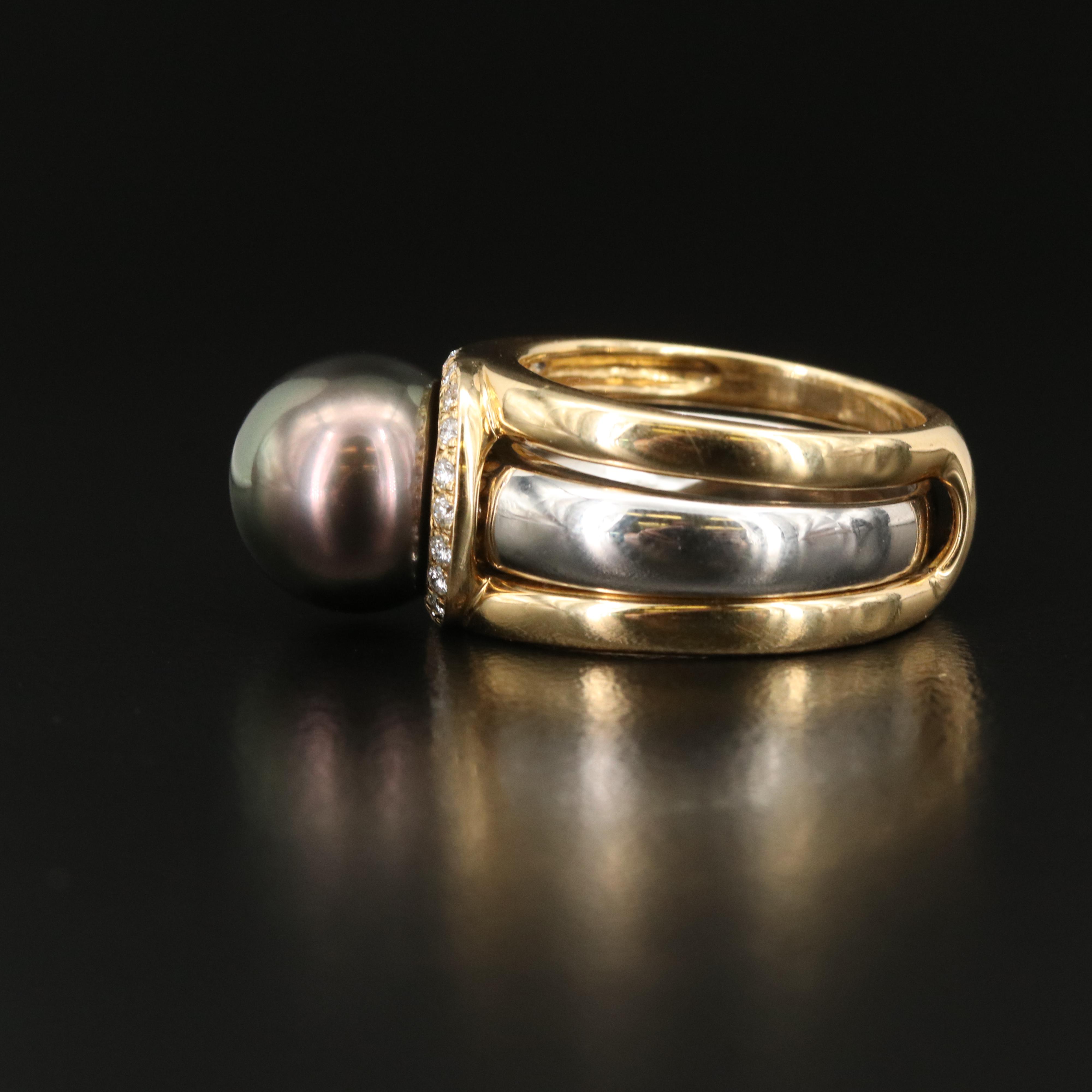 Platinum Pearl Ring with 18K Diamond Guard Band