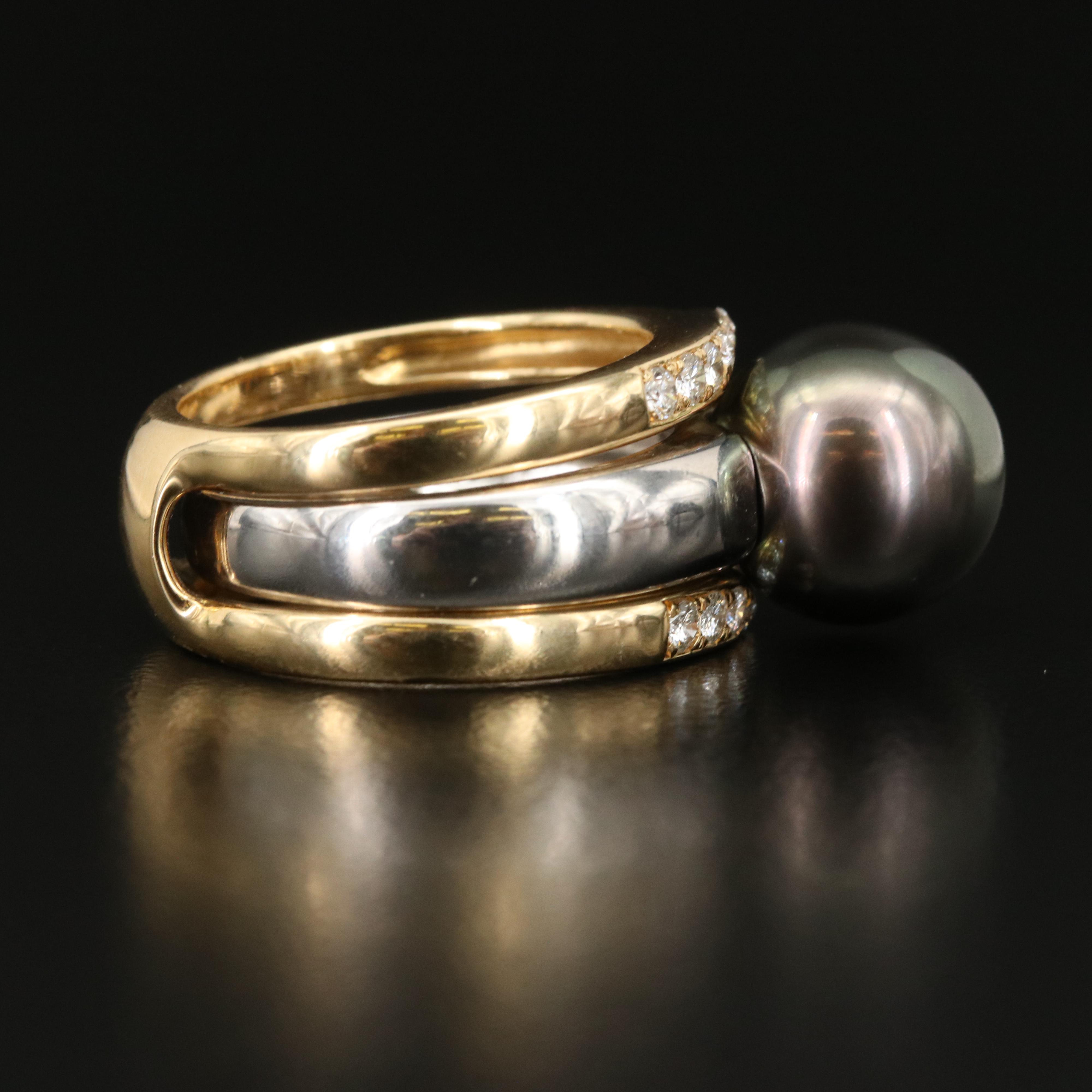 Platinum Pearl Ring with 18K Diamond Guard Band