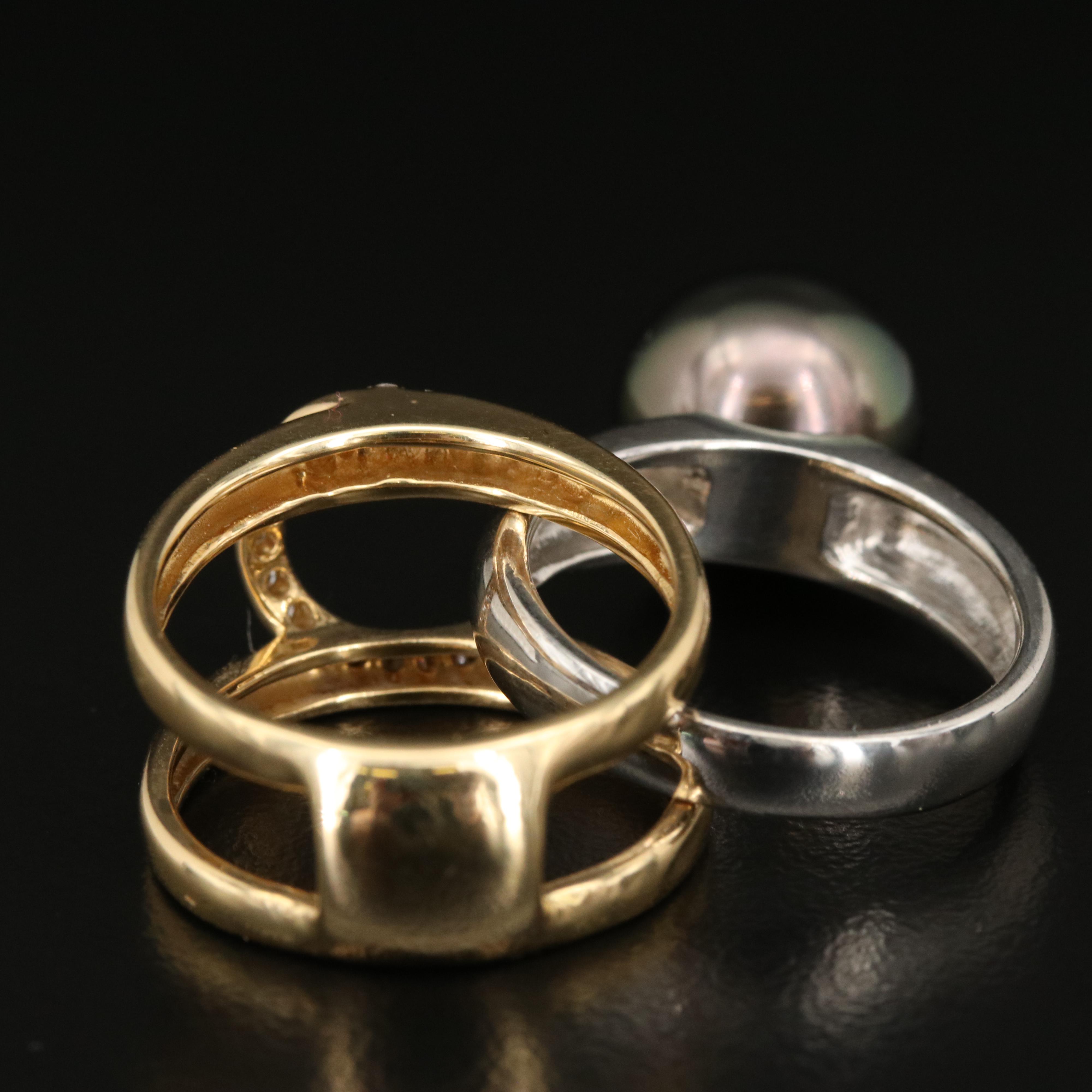 Platinum Pearl Ring with 18K Diamond Guard Band