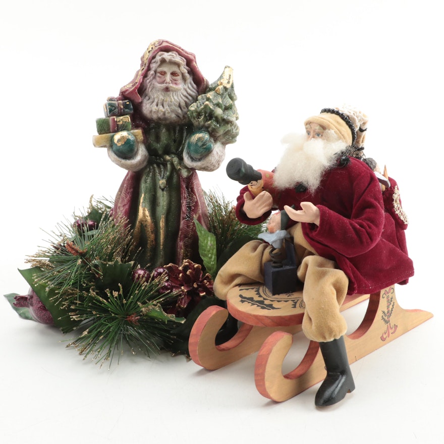 Italian Santa Claus Candle with House of Hatten Wooden Santa Figurine