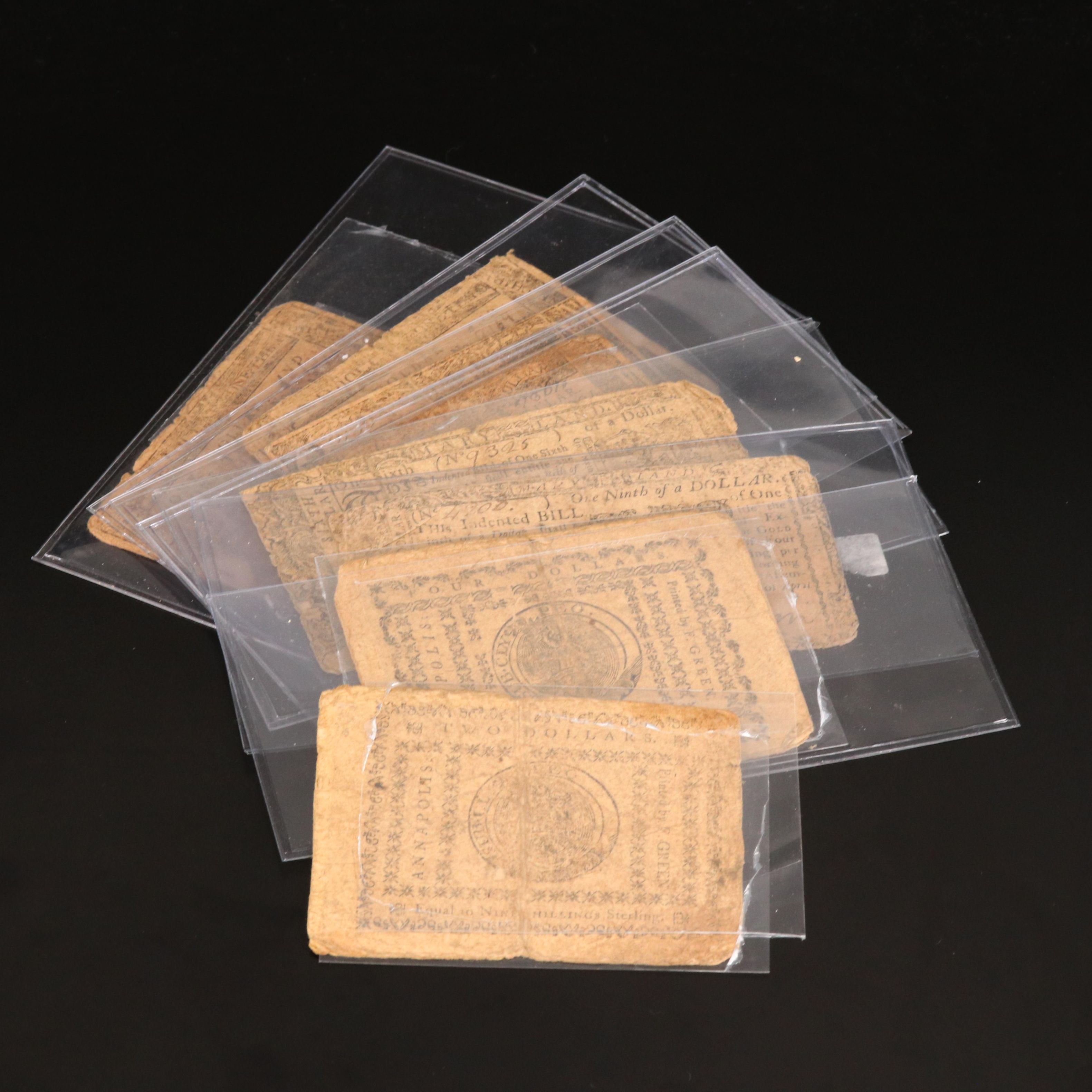 Eight Early American Currency Notes