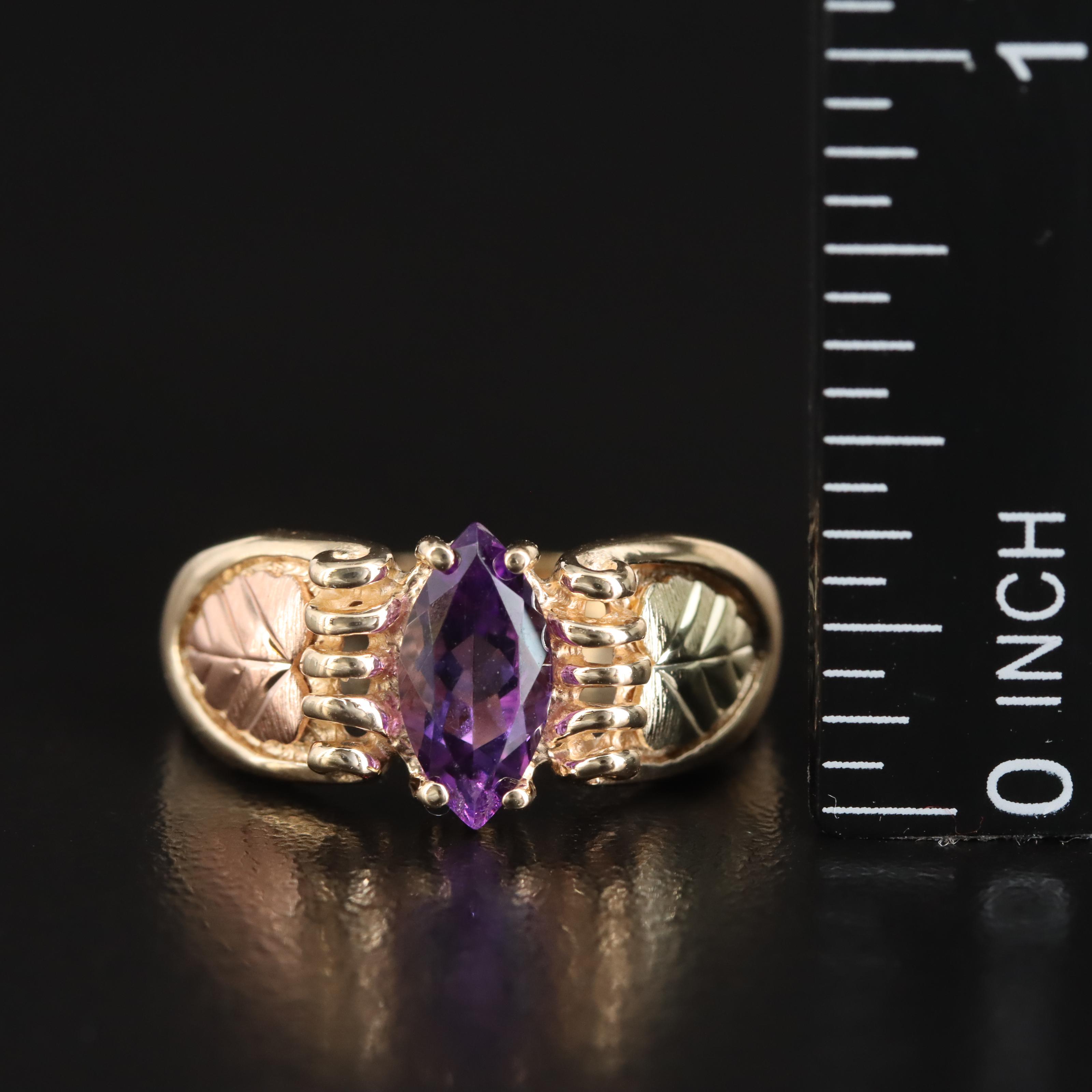 Coleman Black Hills Gold 10K Tri-Color Gold Amethyst Ring