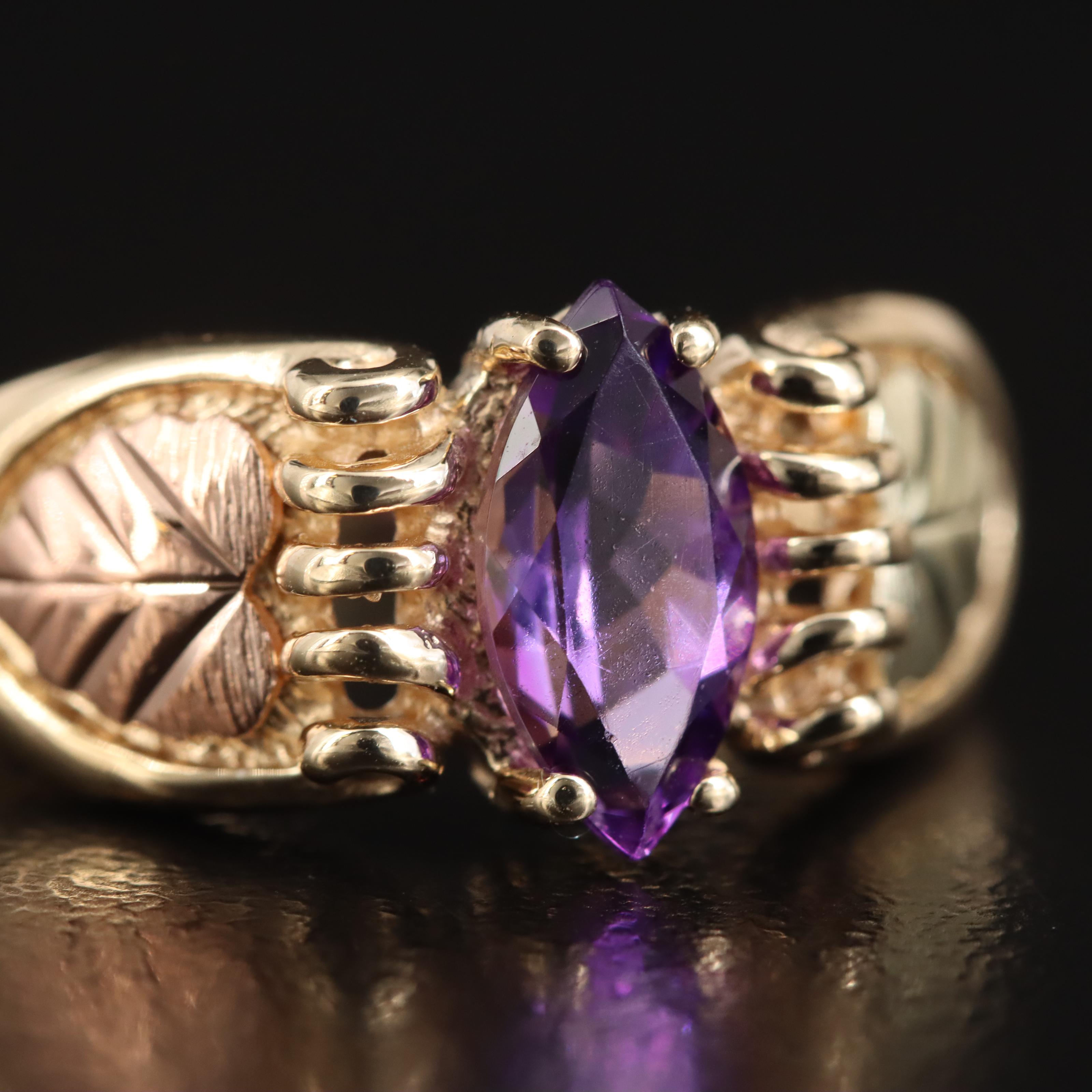 Coleman Black Hills Gold 10K Tri-Color Gold Amethyst Ring