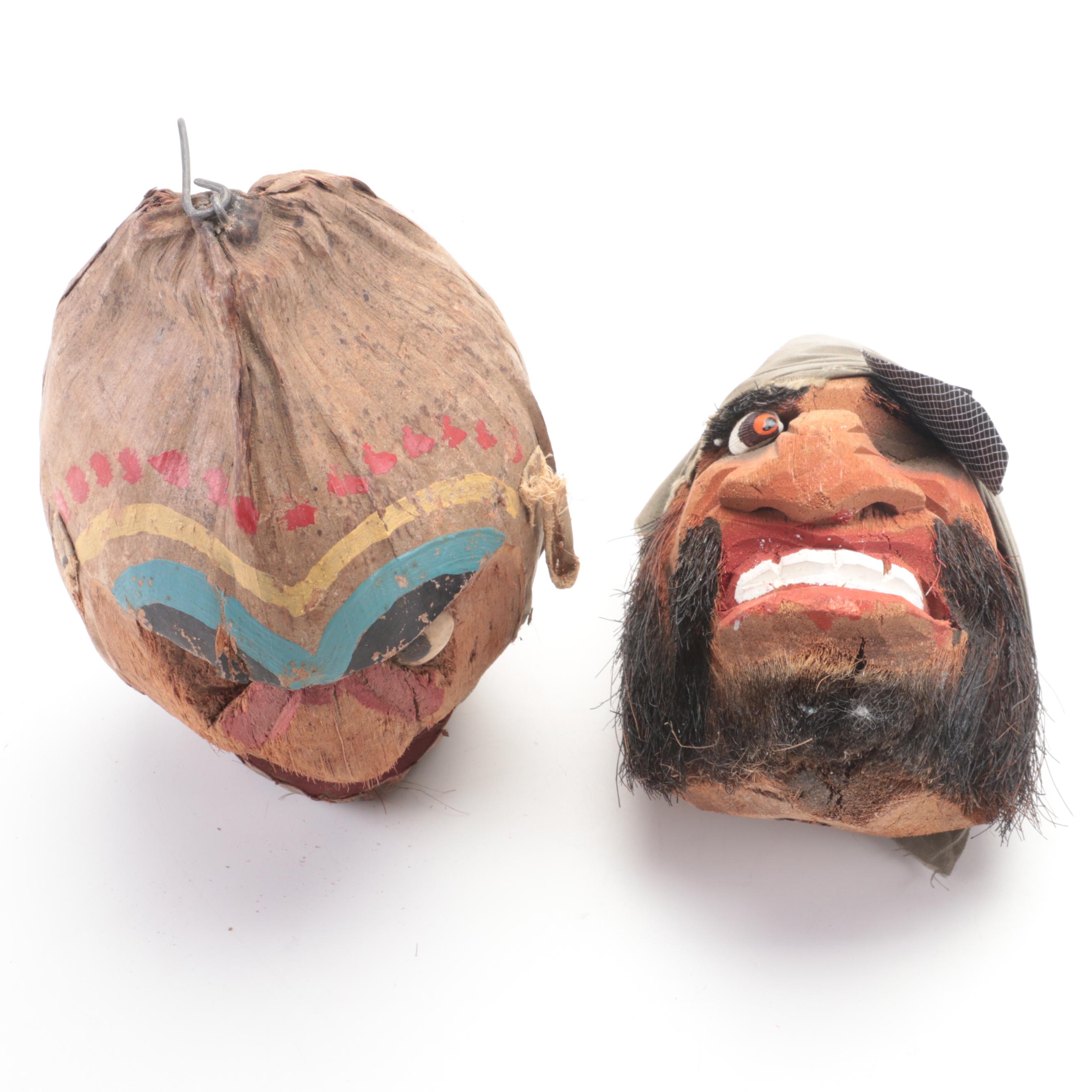 Mexican with Other Carved Wooden Boxes, Ceramic Vases and Coconut Heads