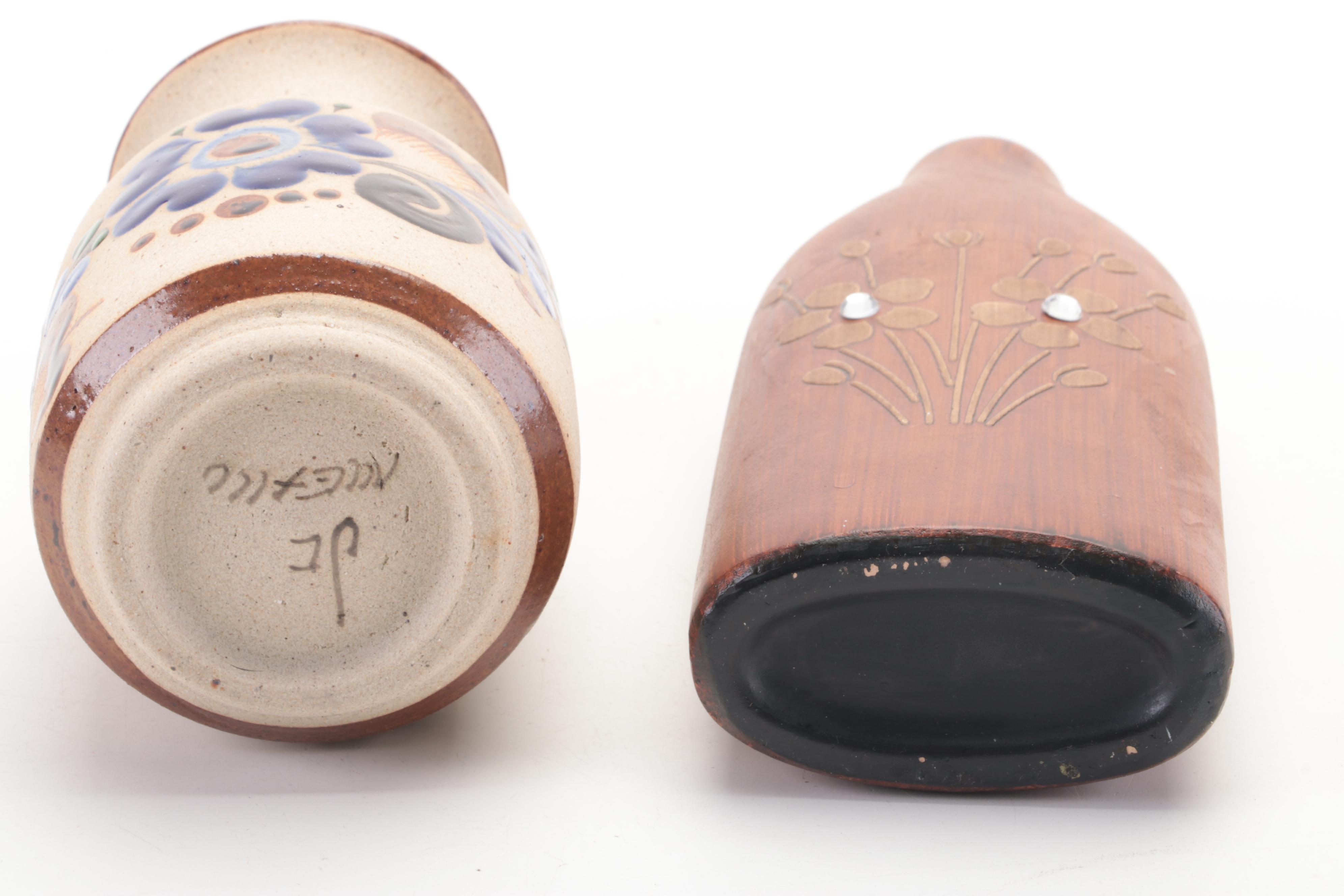 Mexican with Other Carved Wooden Boxes, Ceramic Vases and Coconut Heads
