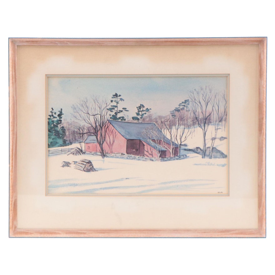 Offset Lithograph of Winter Landscape