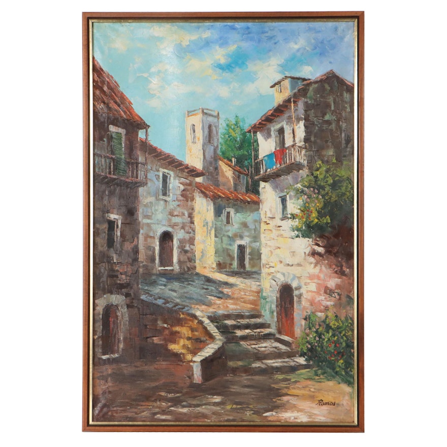 Oil Painting of Village Cityscape