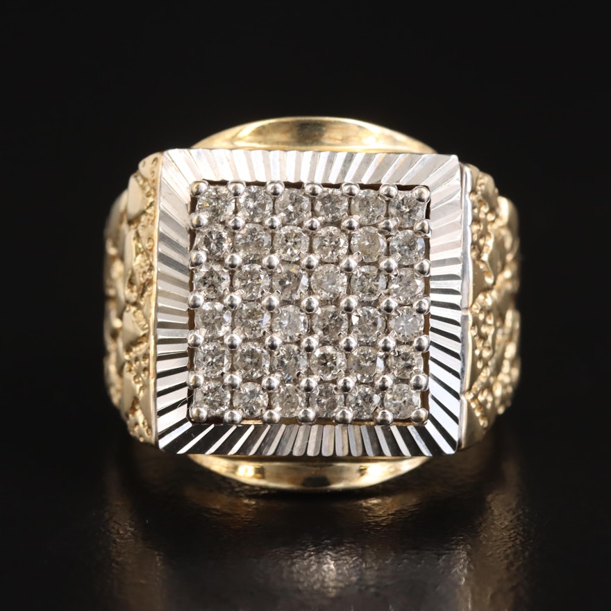 10K 0.76 CTW Diamond Ring with Nugget Shoulders