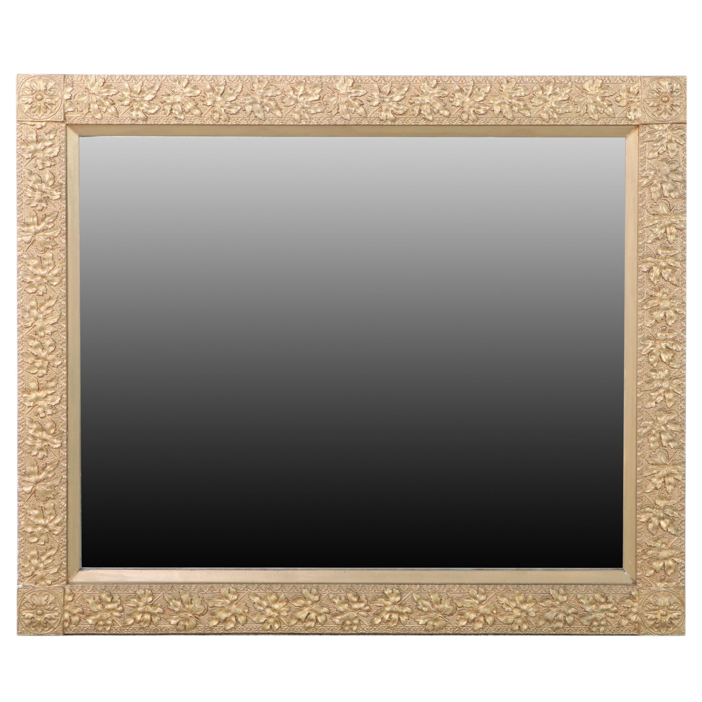 Victorian Giltwood and Molded Gesso Oak Leaf Pattern Rectangular Wall Mirror