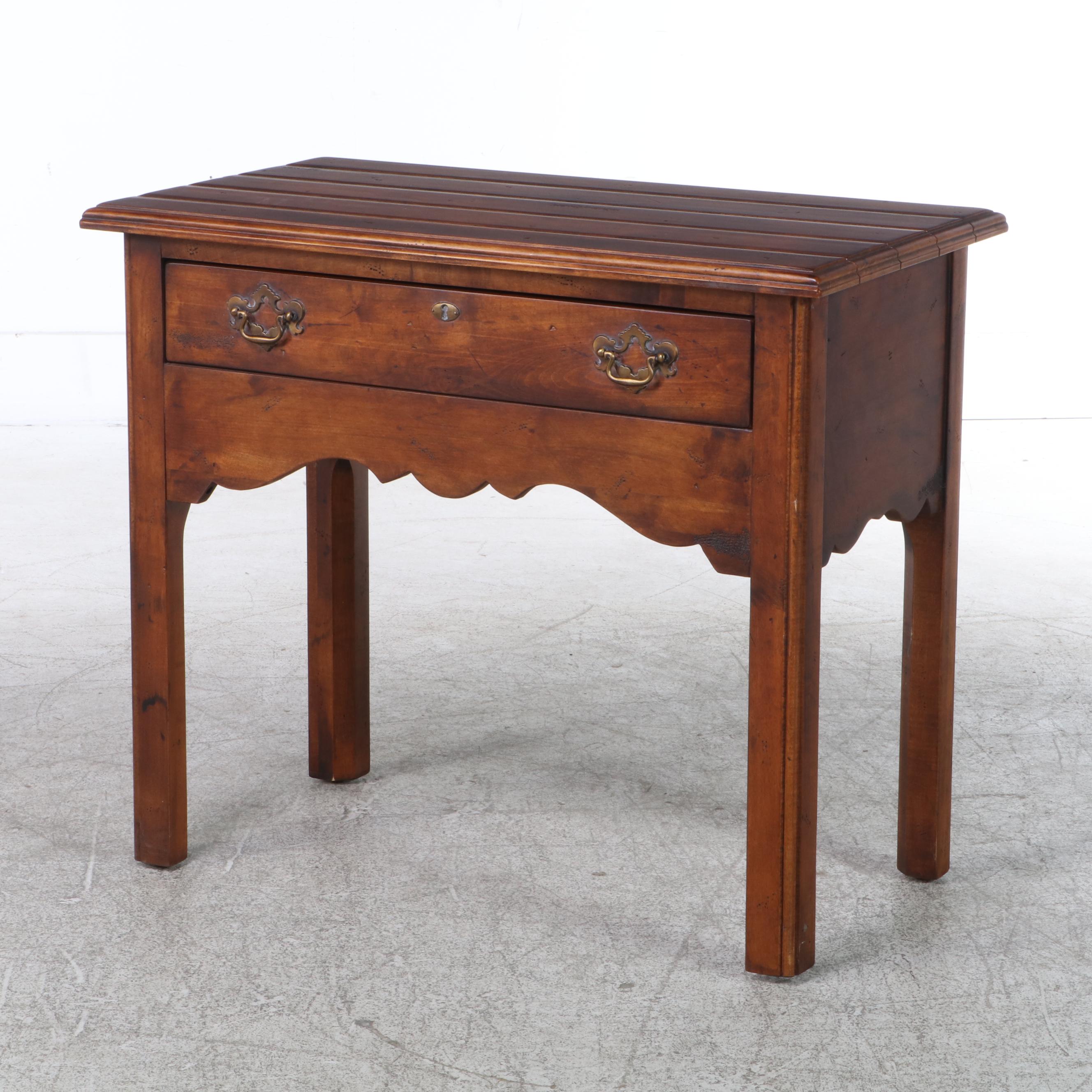 Century Colonial Style Side Table with Drawer and Caned Armchair