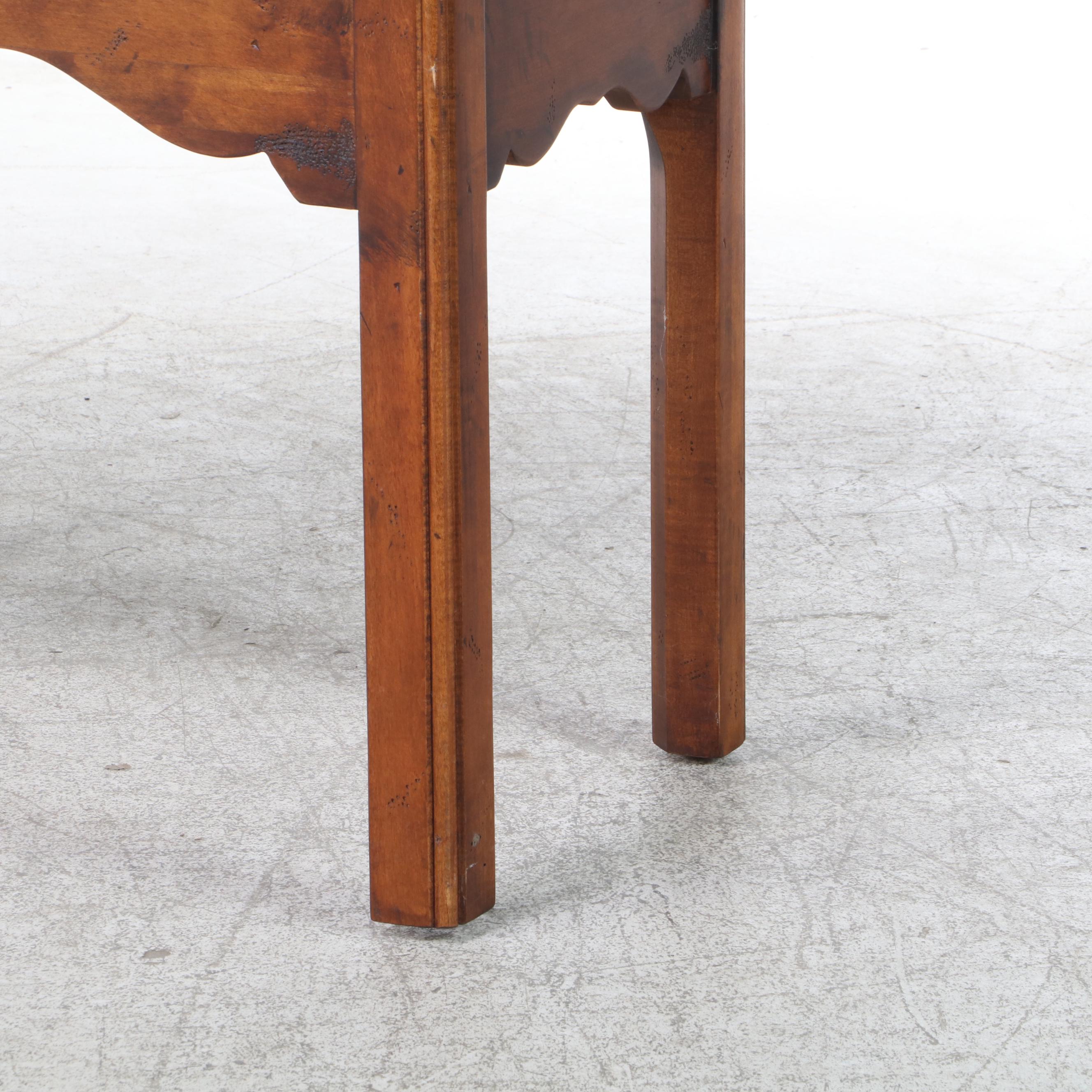 Century Colonial Style Side Table with Drawer and Caned Armchair