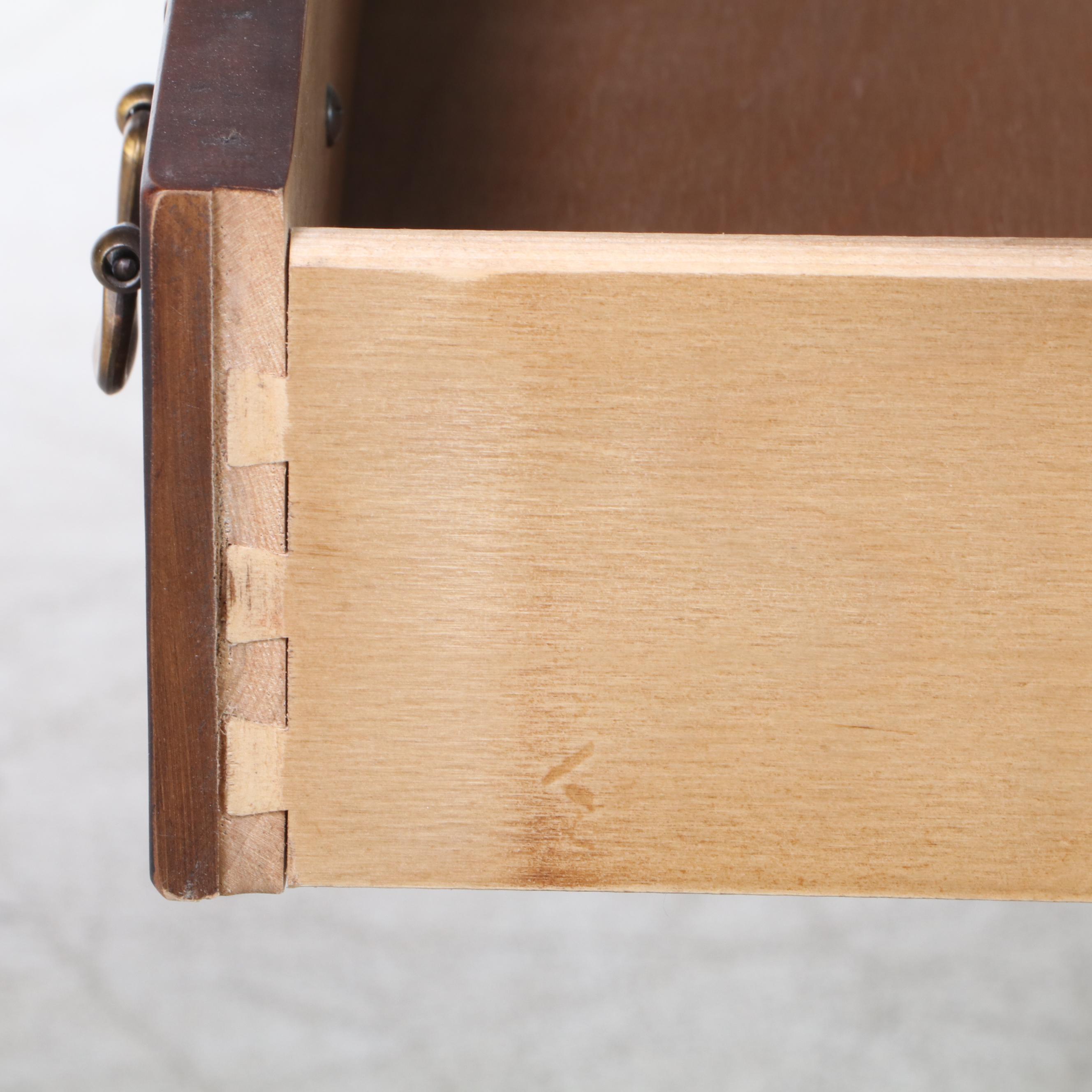 Century Colonial Style Side Table with Drawer and Caned Armchair