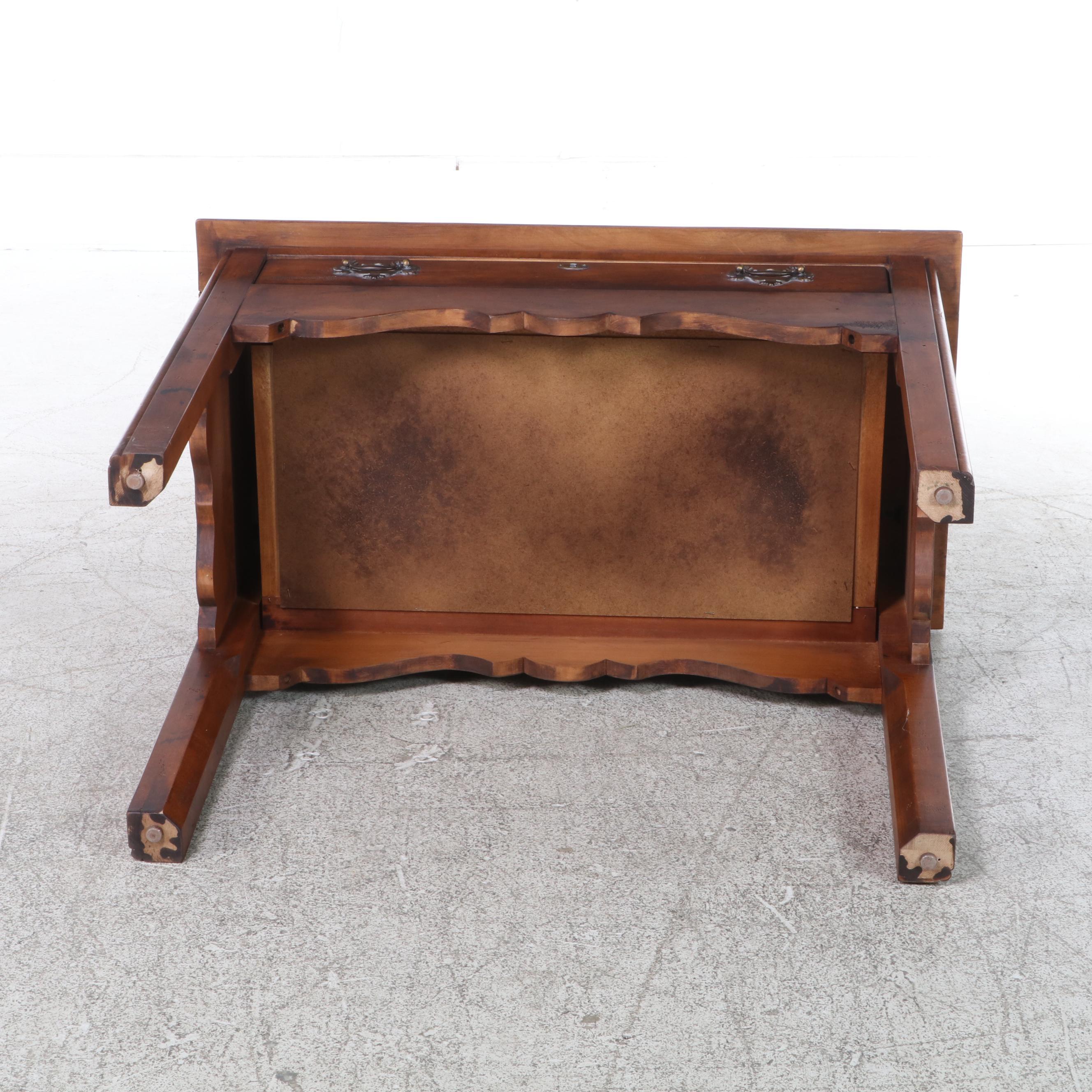 Century Colonial Style Side Table with Drawer and Caned Armchair