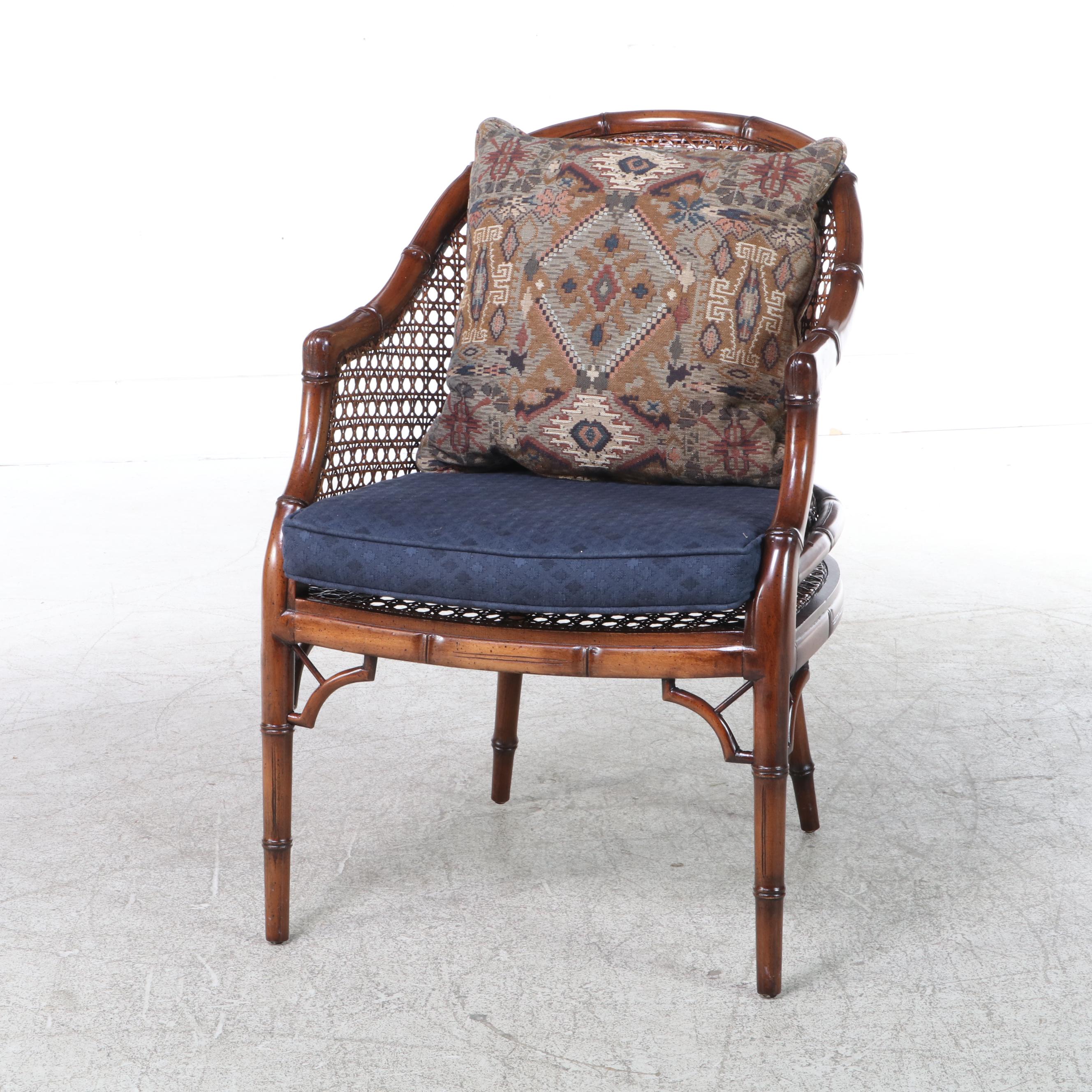 Century Colonial Style Side Table with Drawer and Caned Armchair