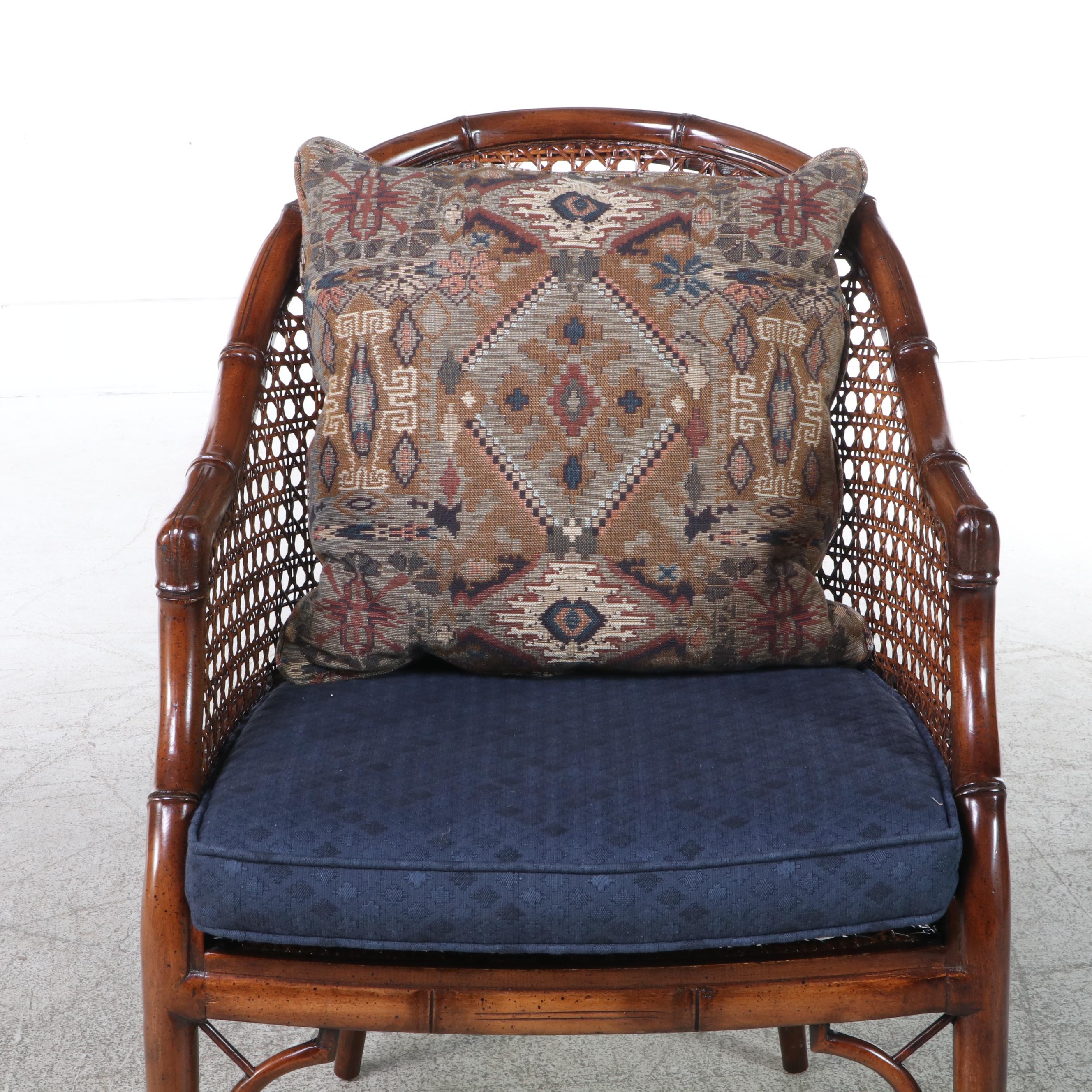Century Colonial Style Side Table with Drawer and Caned Armchair