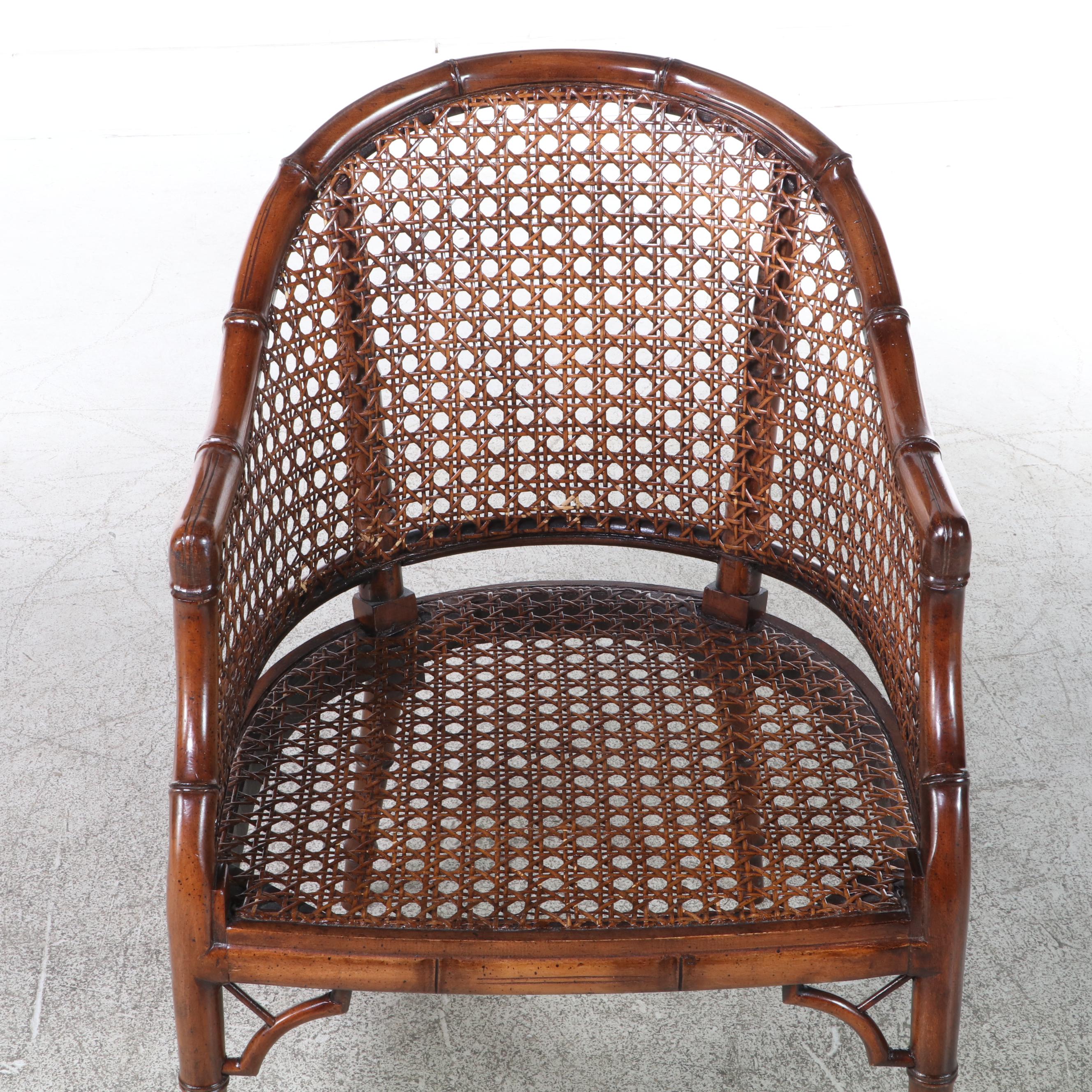 Century Colonial Style Side Table with Drawer and Caned Armchair