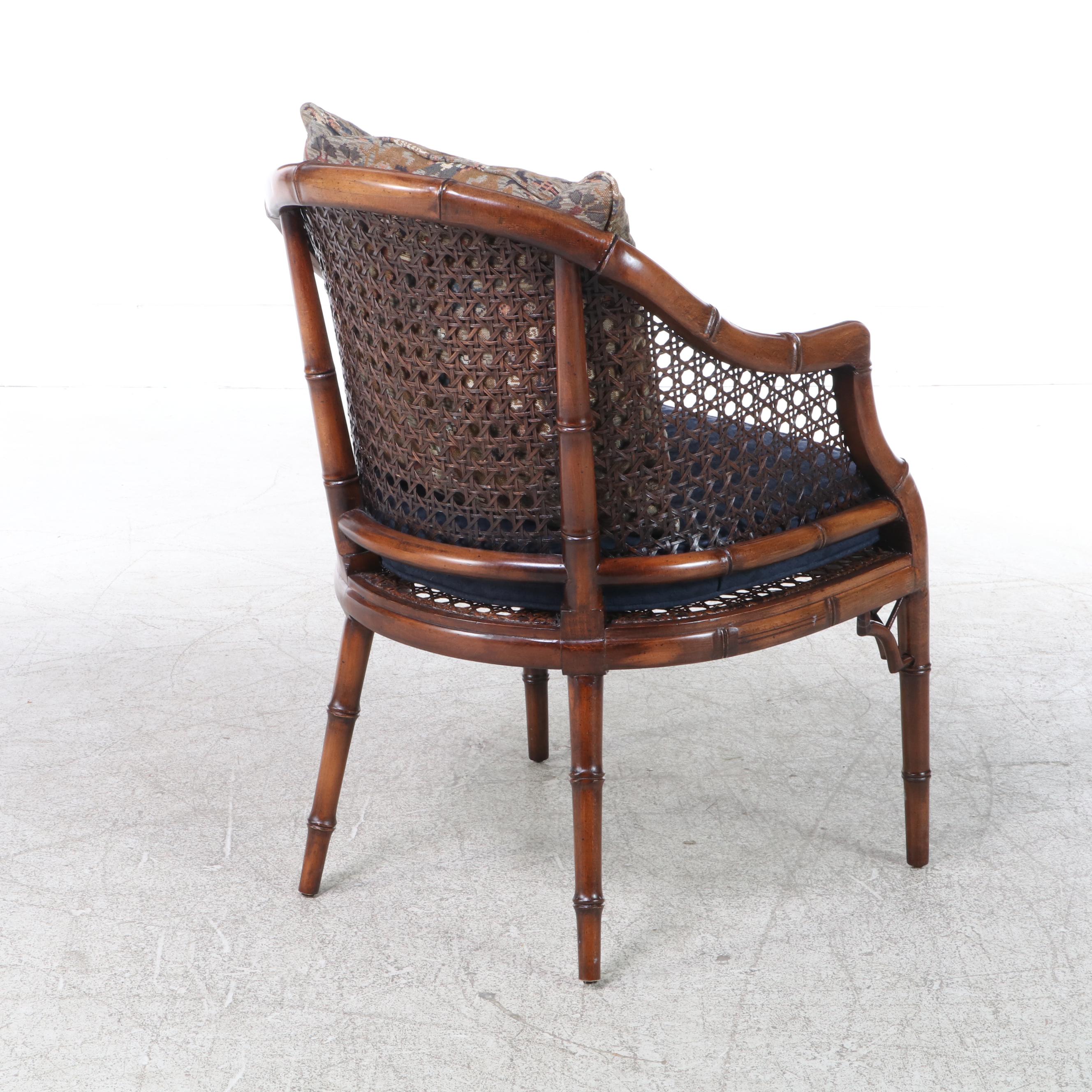 Century Colonial Style Side Table with Drawer and Caned Armchair