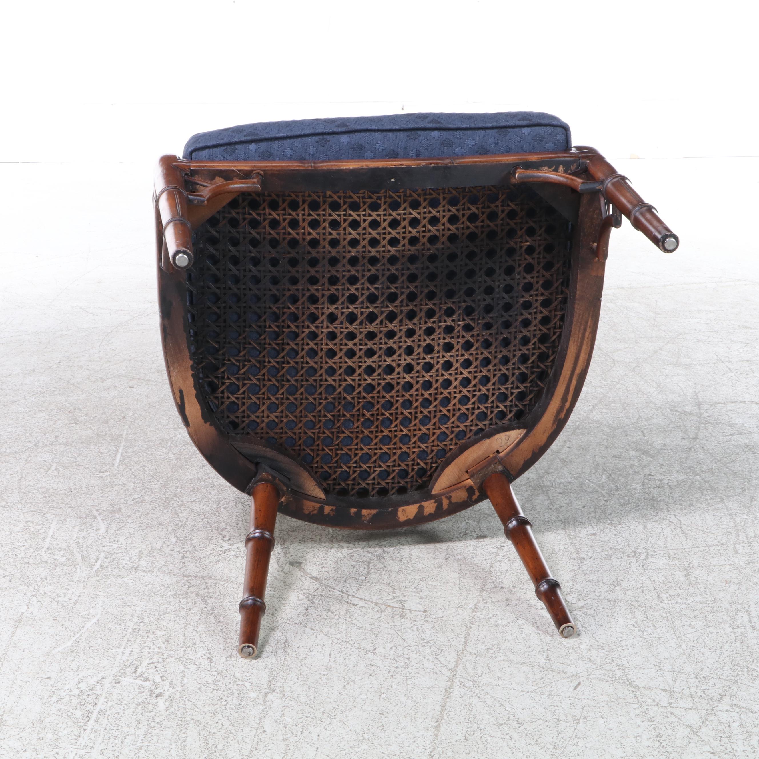 Century Colonial Style Side Table with Drawer and Caned Armchair