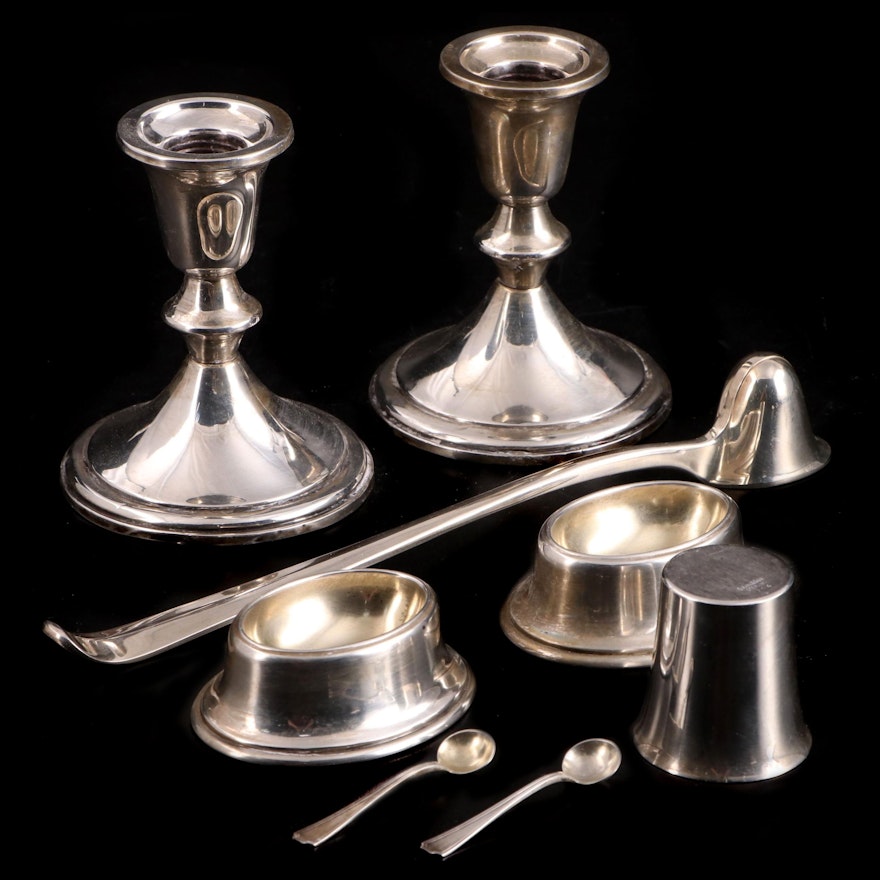 Towle Sterling Silver Candle Holders with Sterling Collection and Plate Snuffer