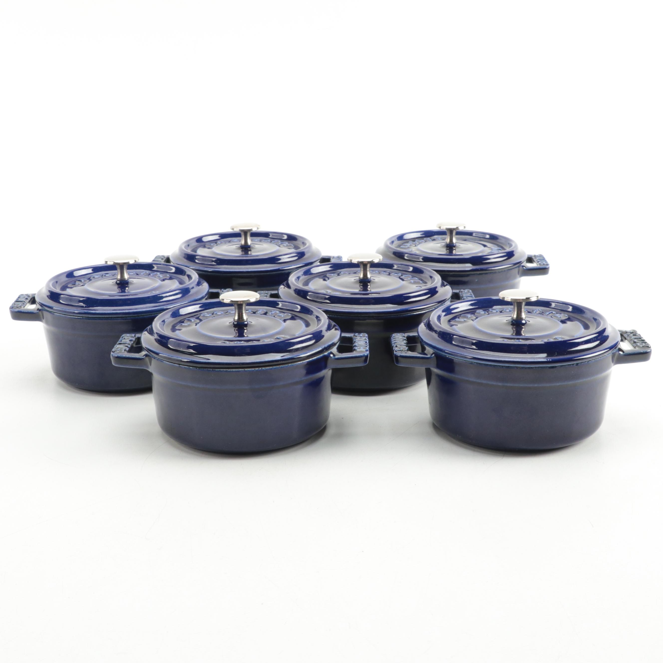 Staub Dark Blue Enameled Cast Metal Miniature Cocottes
