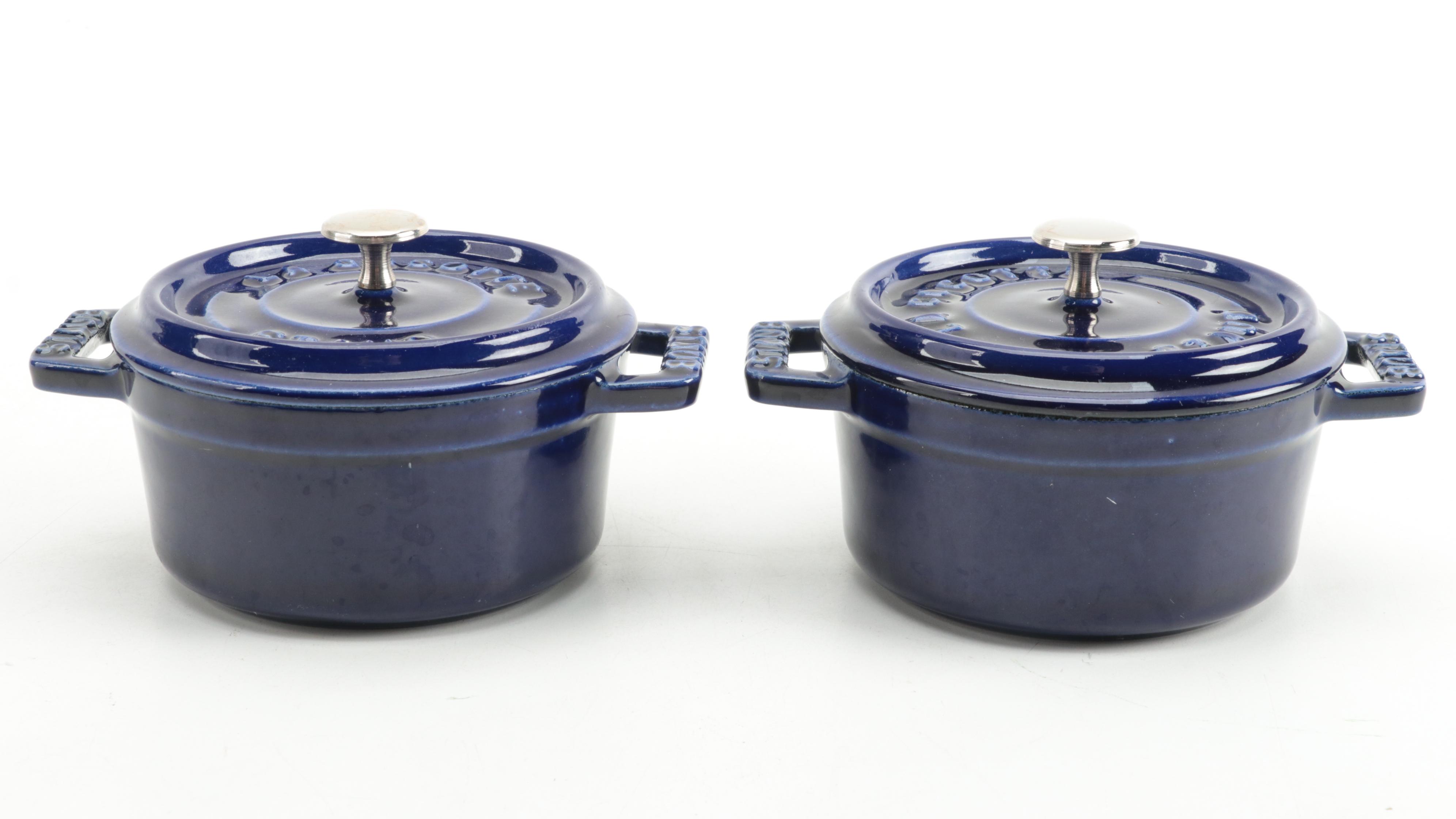 Staub Dark Blue Enameled Cast Metal Miniature Cocottes