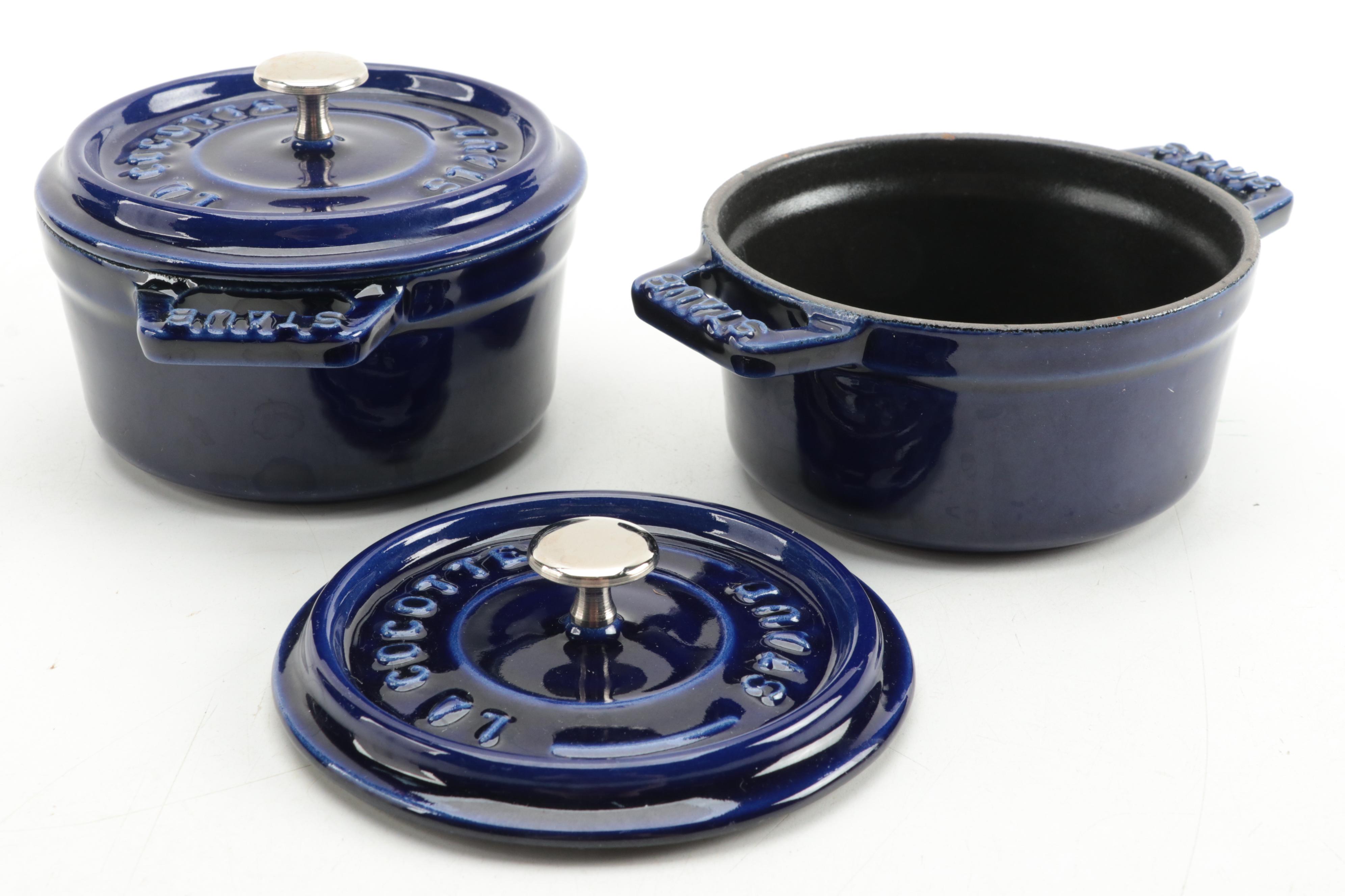 Staub Dark Blue Enameled Cast Metal Miniature Cocottes
