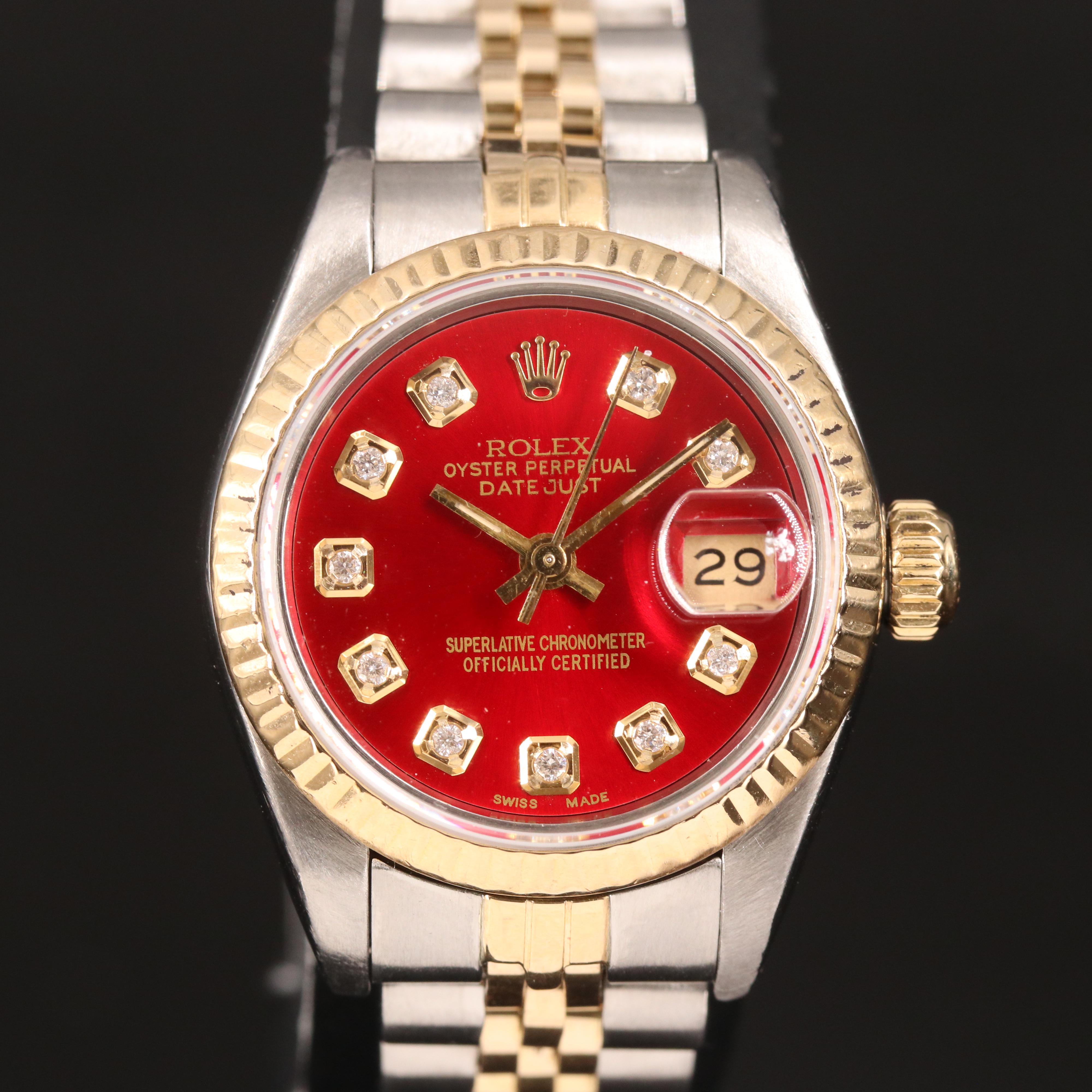 1985 Rolex Datejust Red Diamond Dial Watch