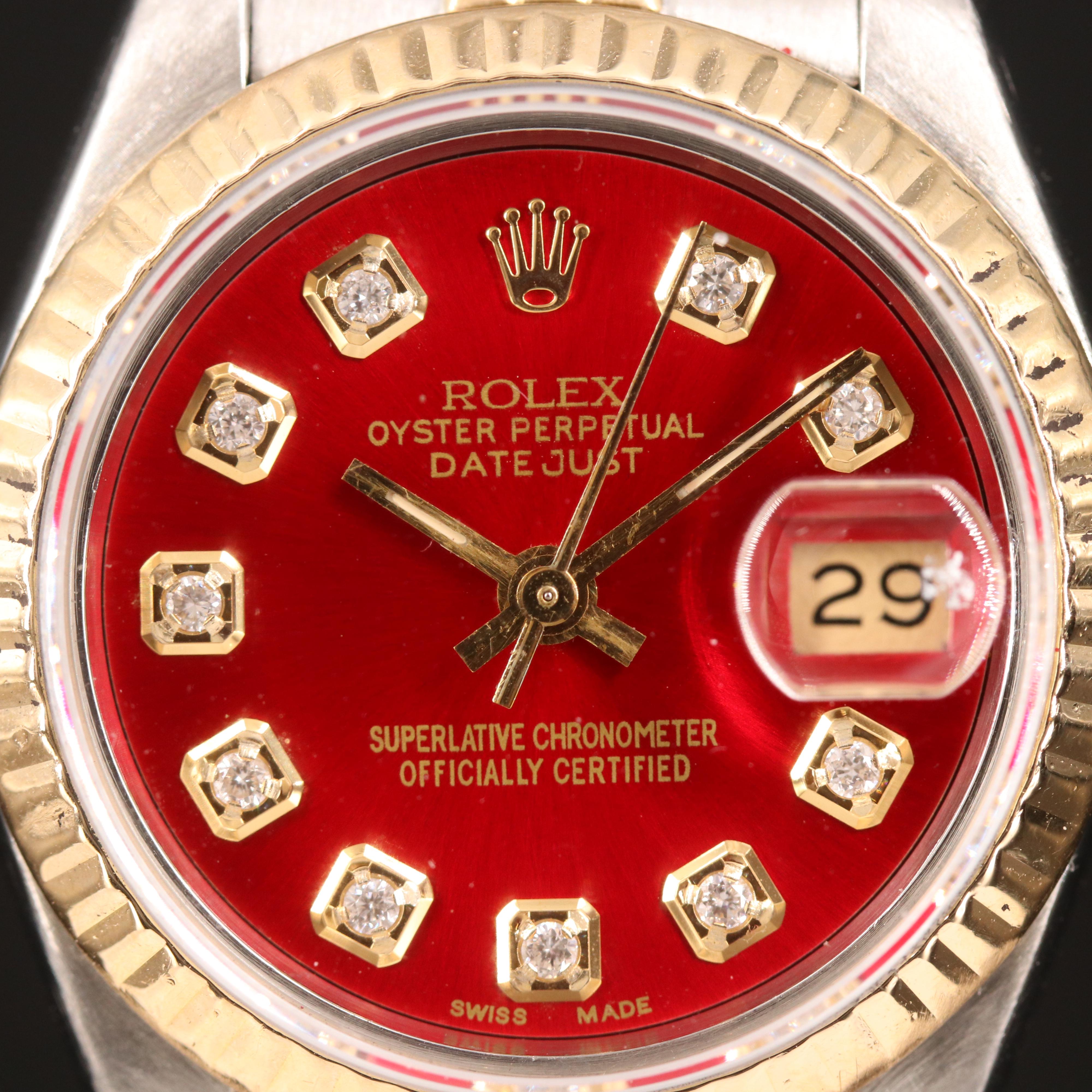 1985 Rolex Datejust Red Diamond Dial Watch