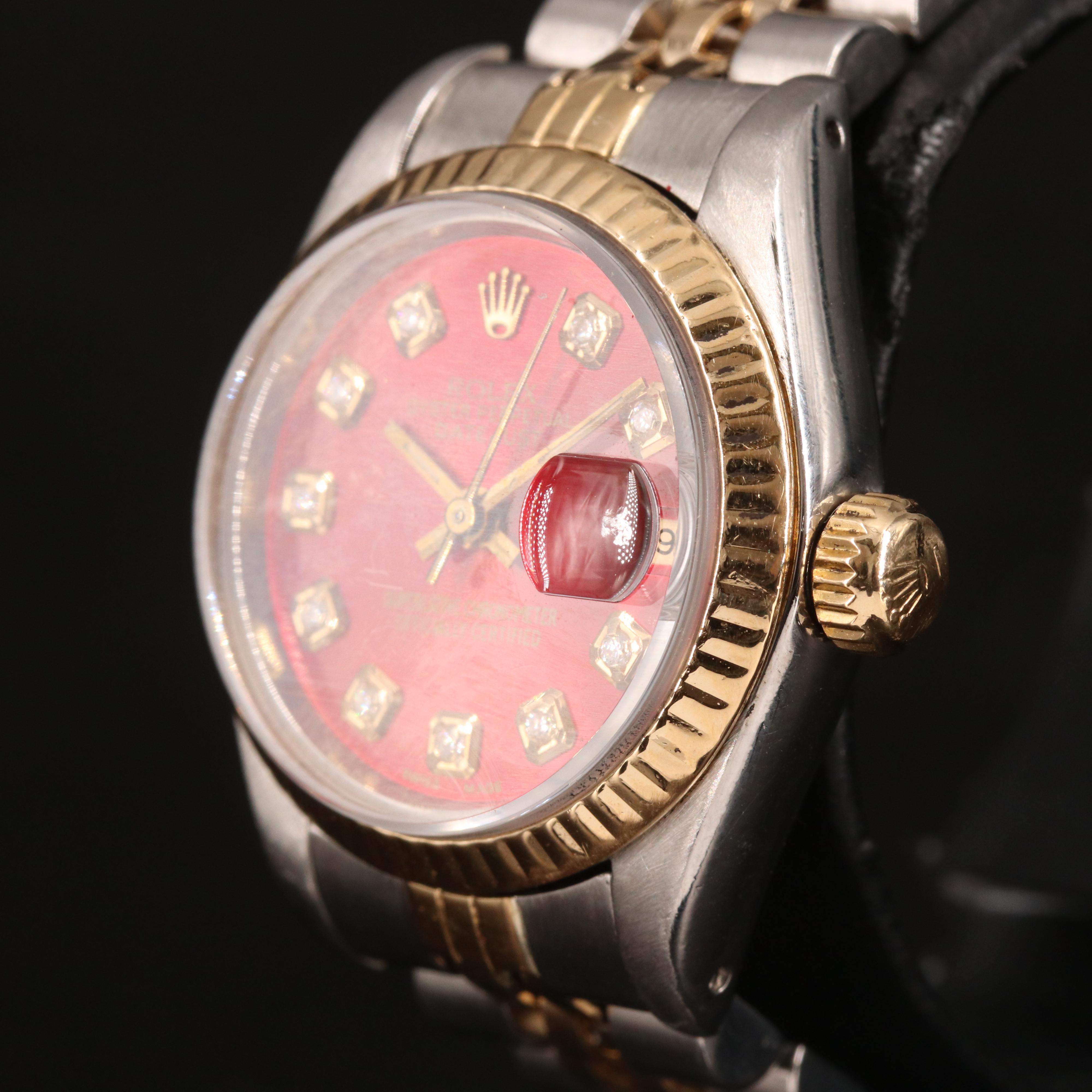 1985 Rolex Datejust Red Diamond Dial Watch