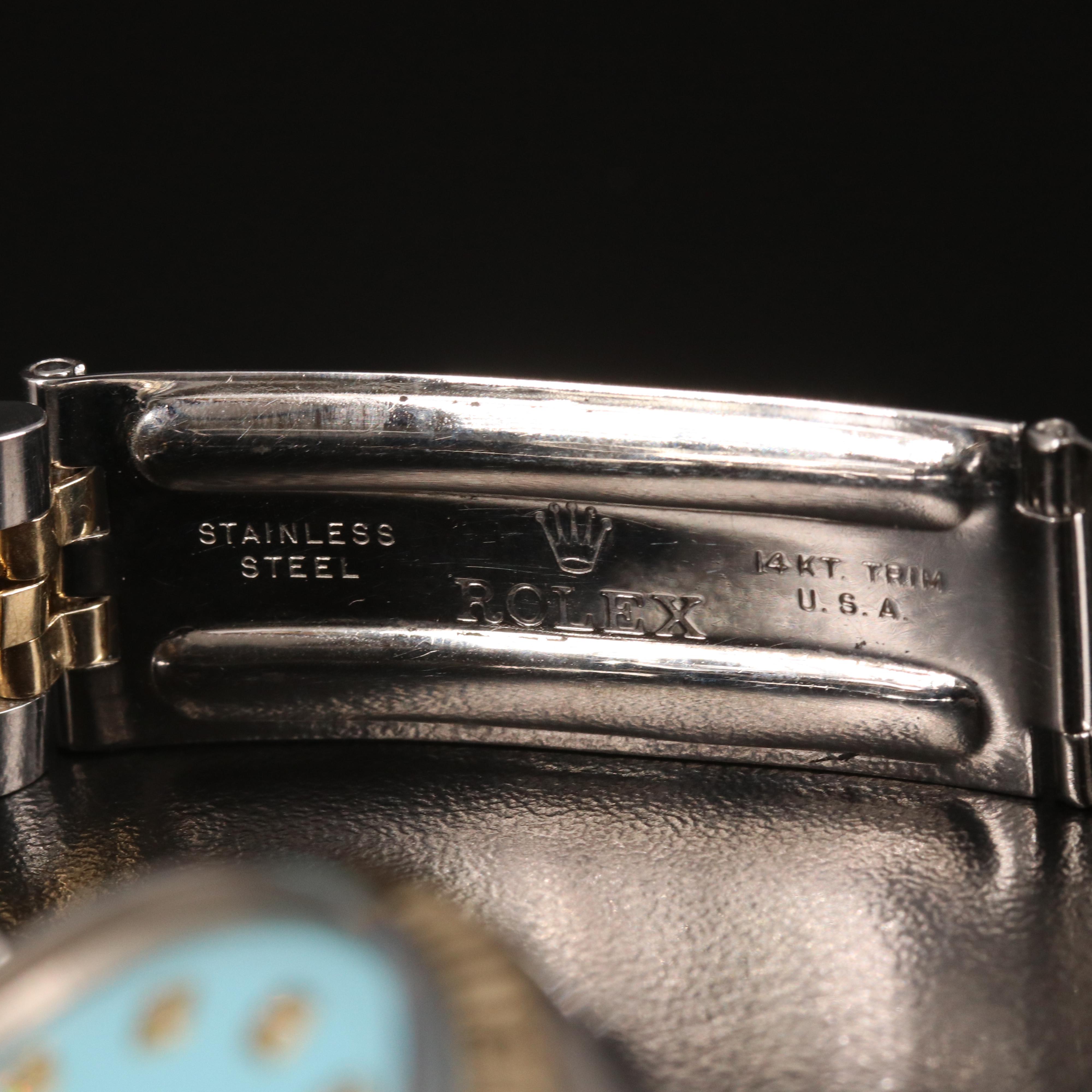 1968 Rolex Datejust Eggshell Blue Diamond Dial Watch