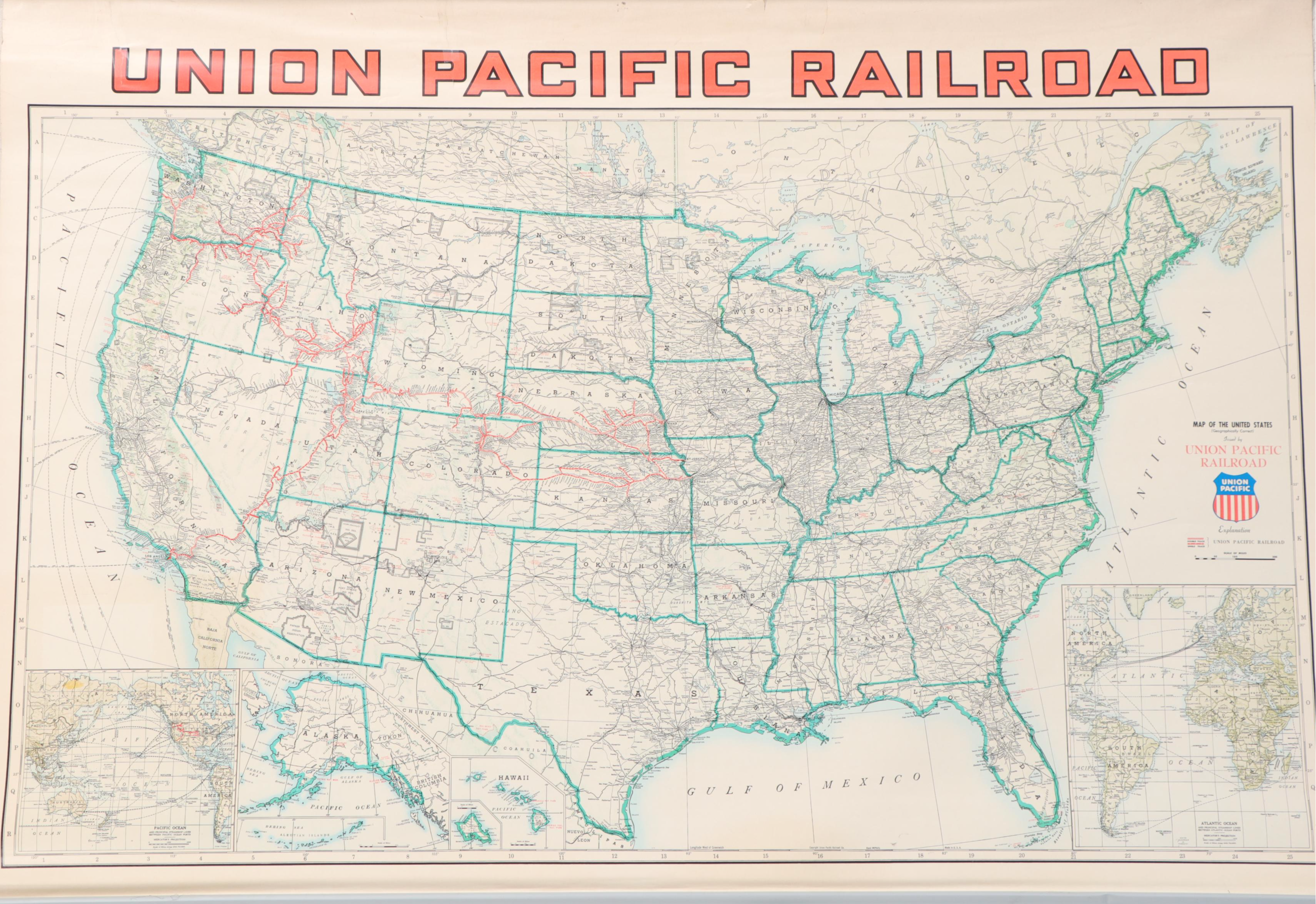 Rand McNally Offset Lithograph Map "Union Pacific Railroad"
