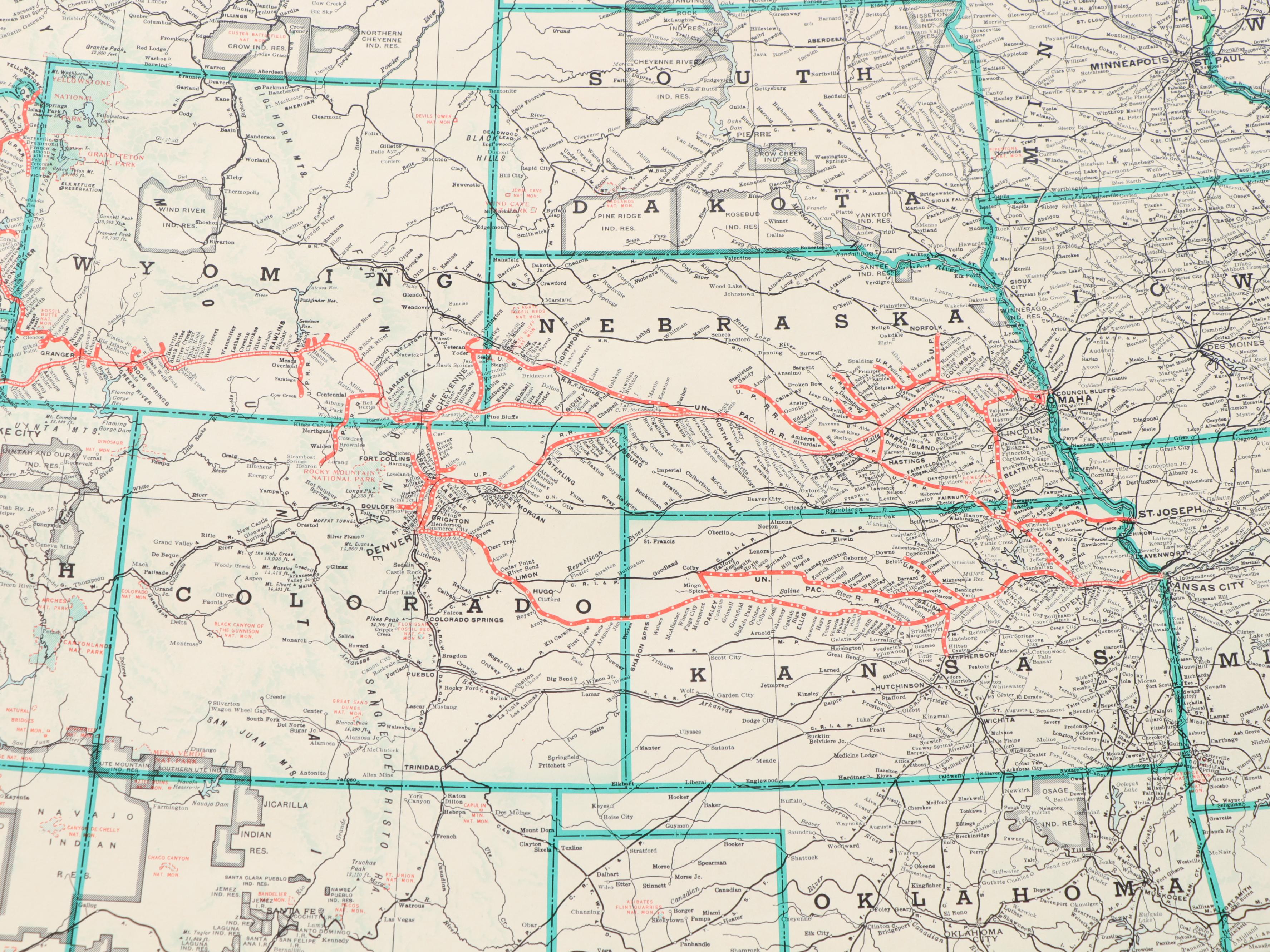 Rand McNally Offset Lithograph Map "Union Pacific Railroad"