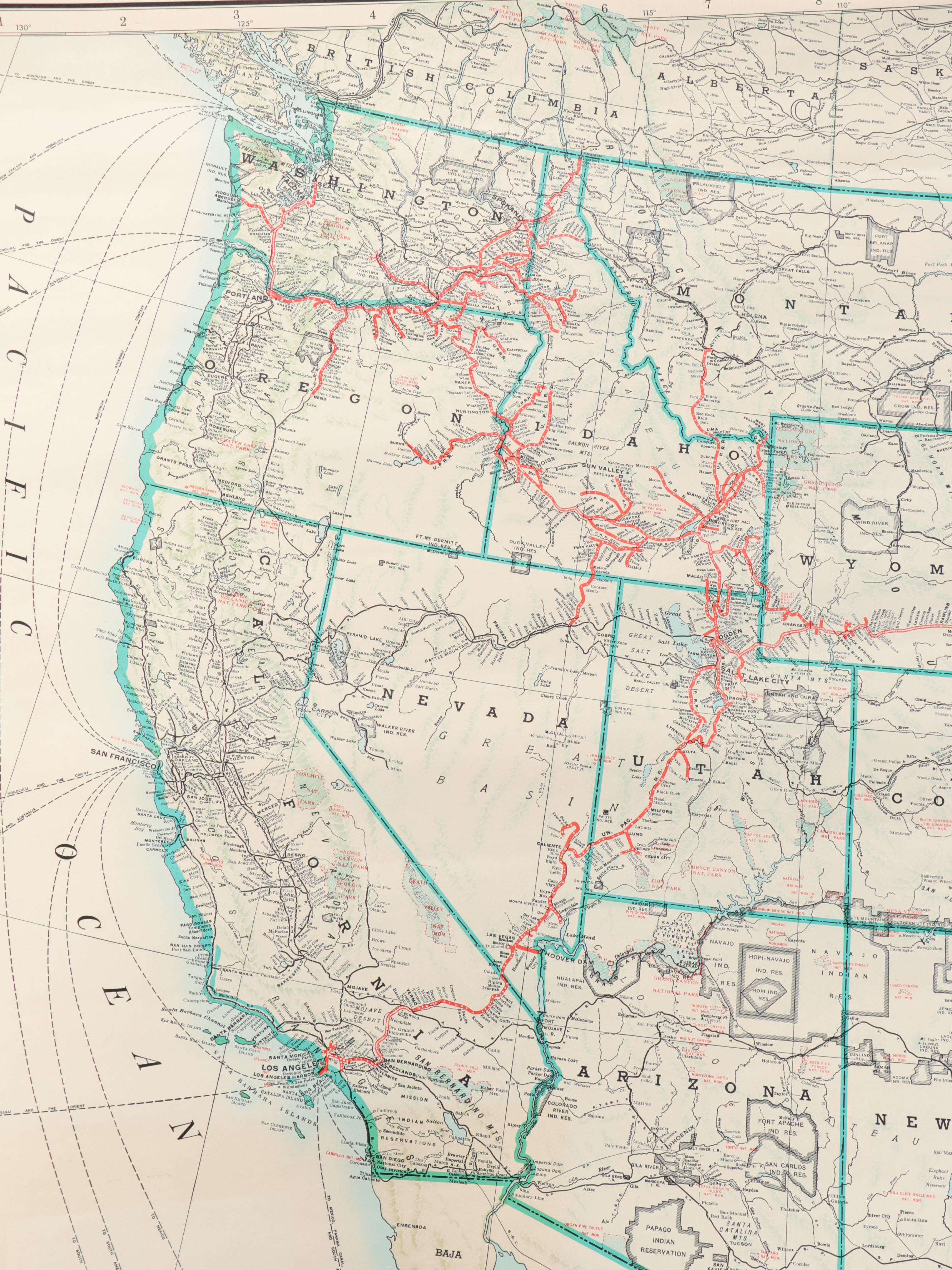 Rand McNally Offset Lithograph Map "Union Pacific Railroad"