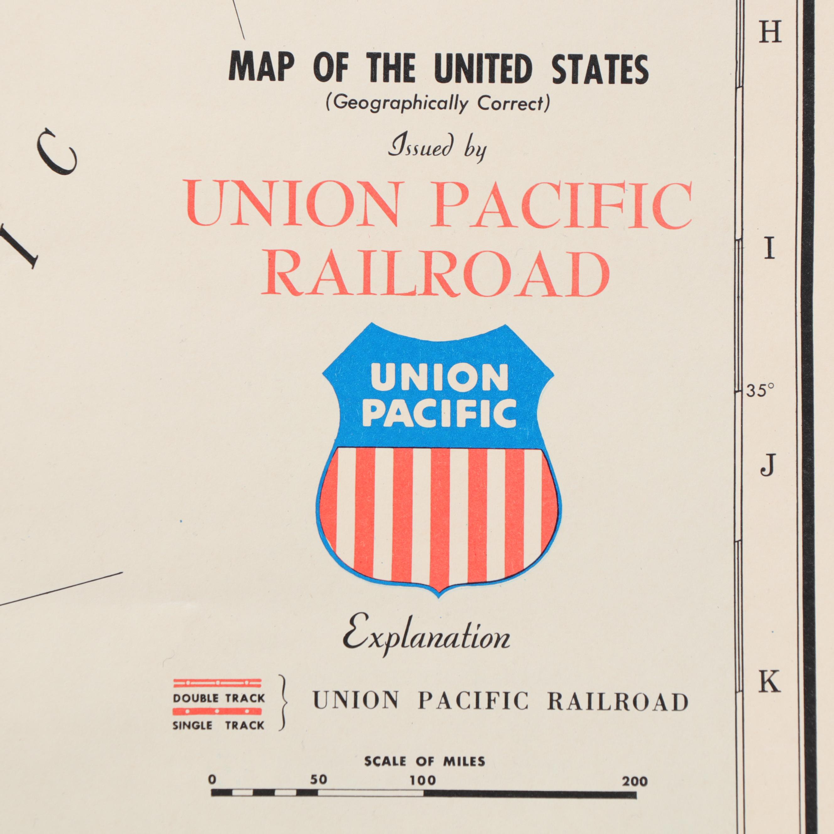 Rand McNally Offset Lithograph Map "Union Pacific Railroad"