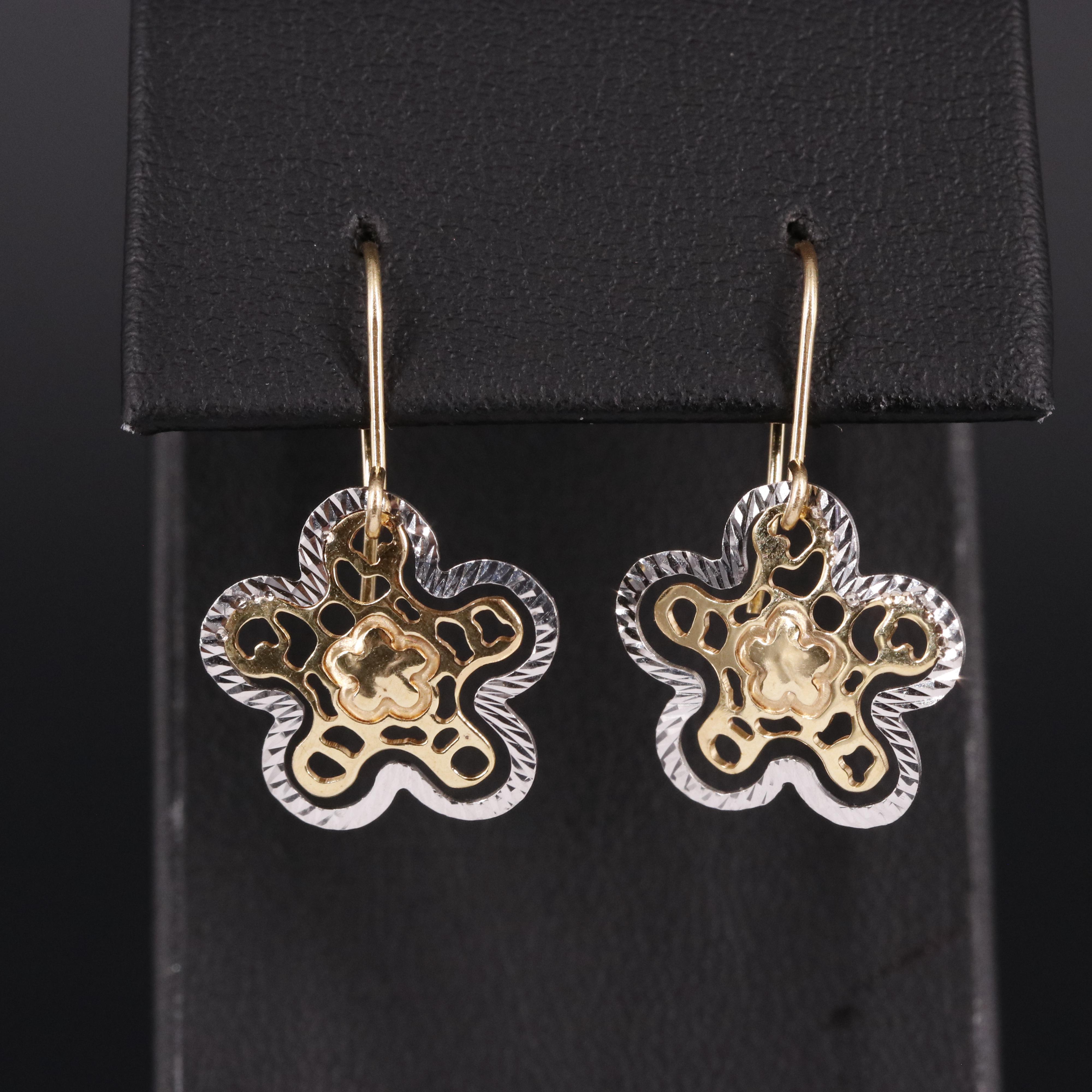 14K Multicolor Flower Dangle Earrings