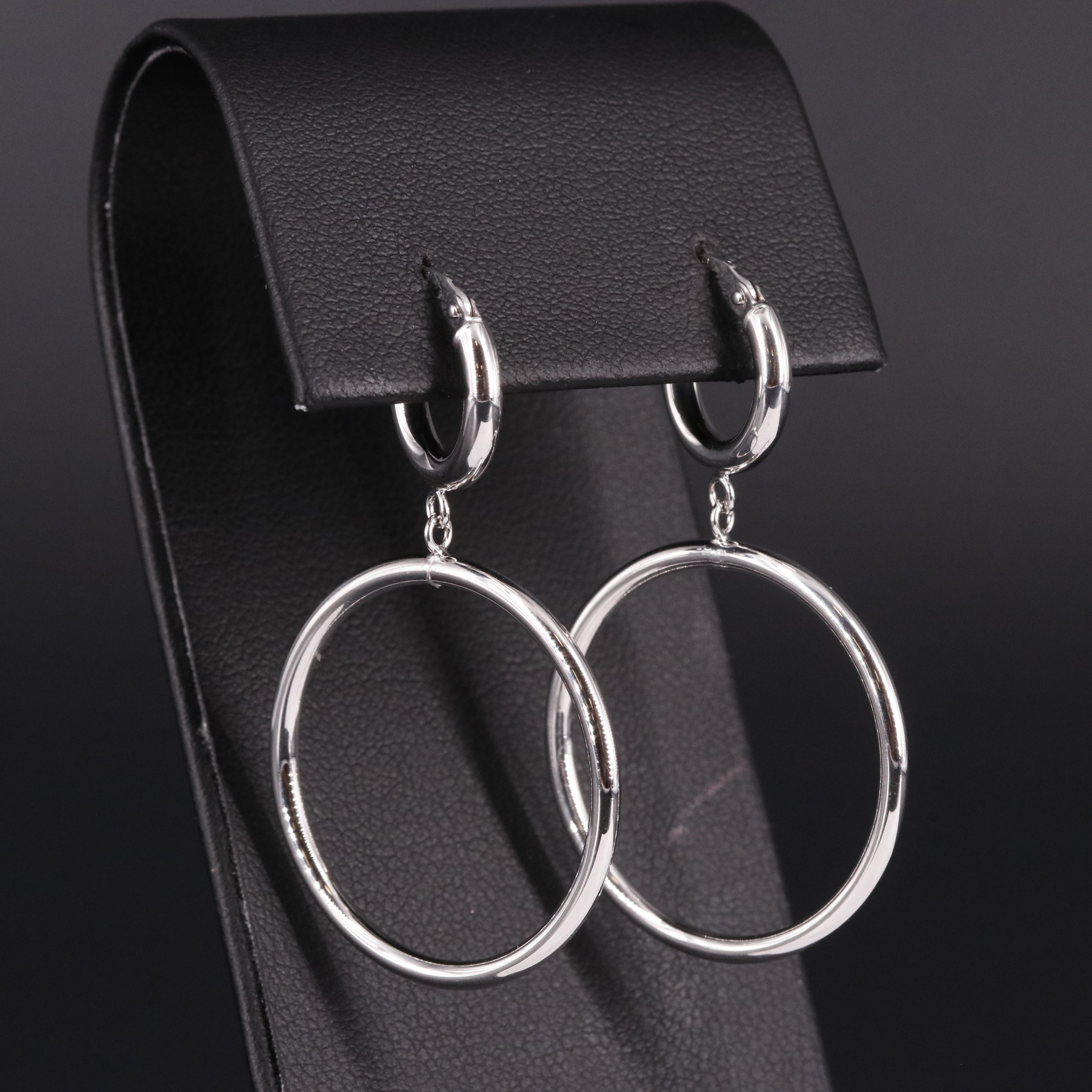 14K Latch Back Double Hoop Dangle Earrings