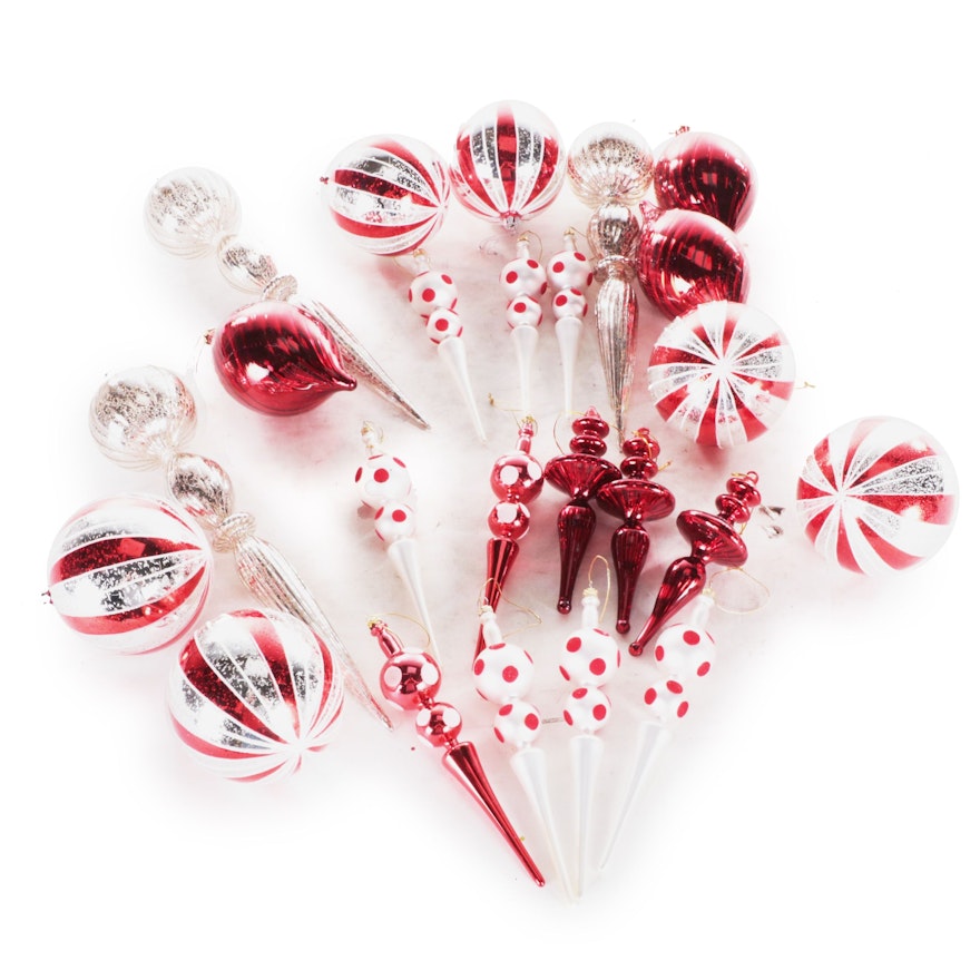 Red, White, and Silver Glass Ornaments