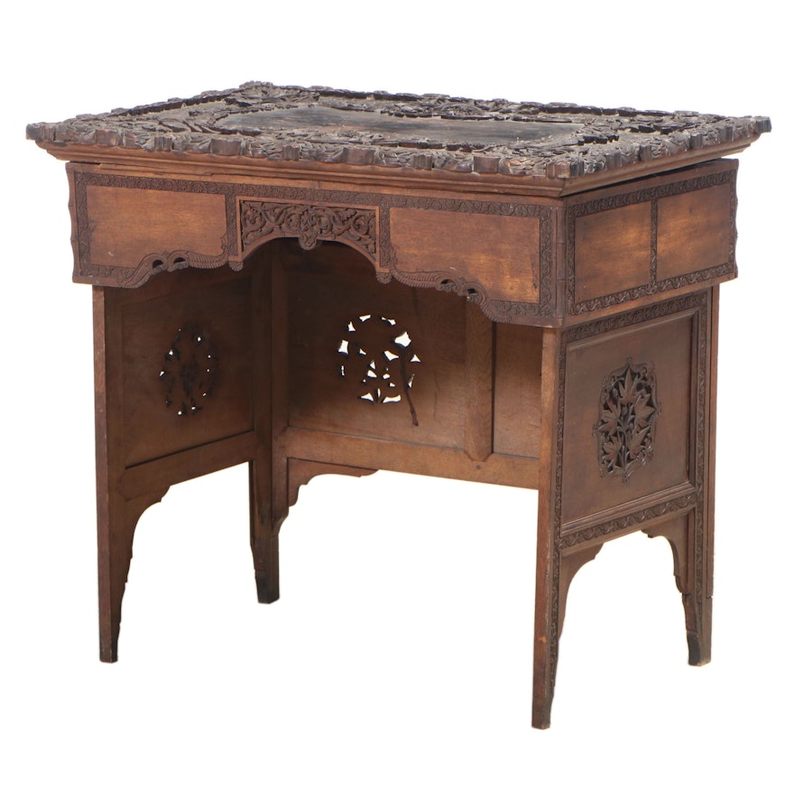 Anglo-Indian Carved Teak Desk with Letter Holders, Mid to Late 19th Century