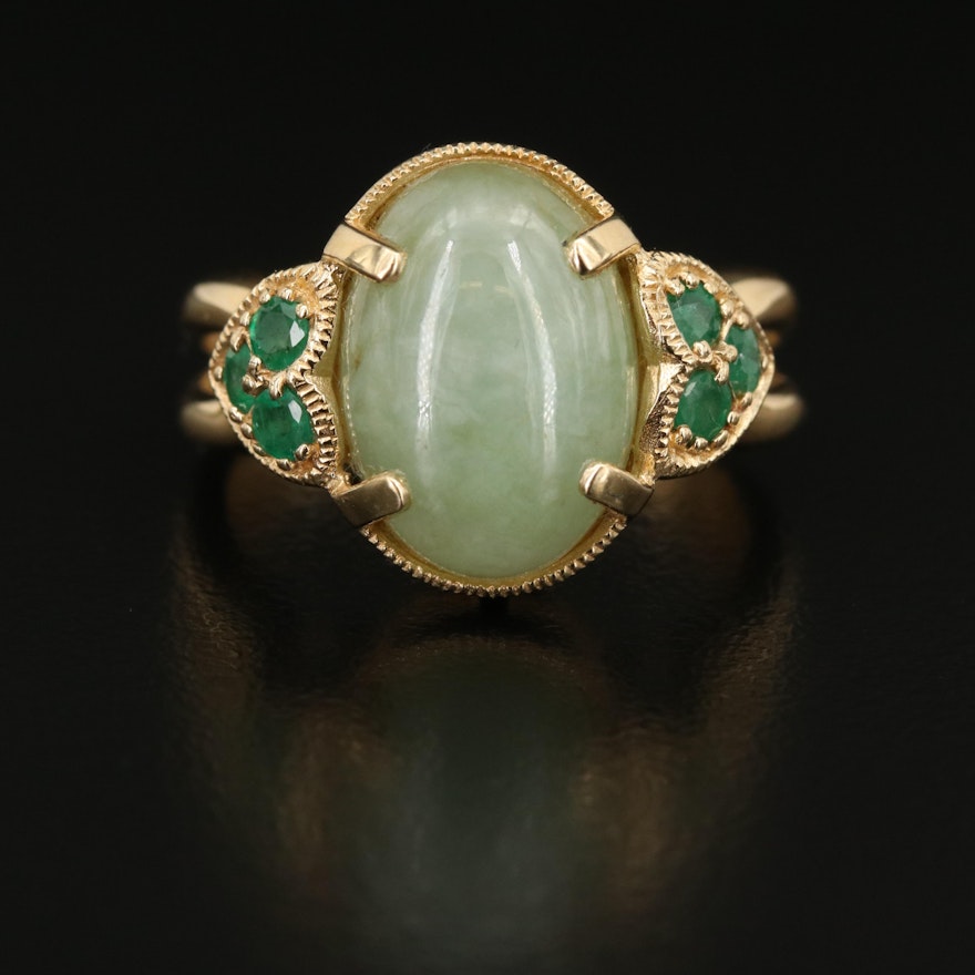 14K Jadeite and Emerald Oval Ring