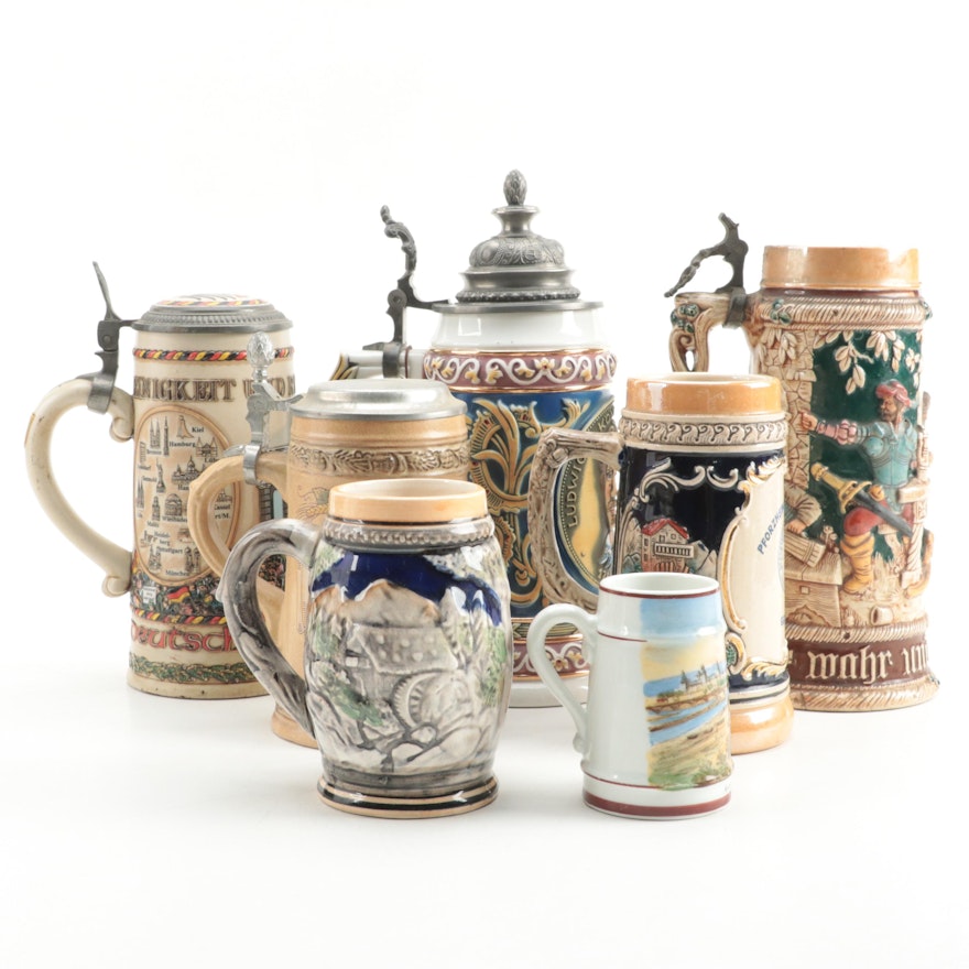 Gerz and Other German Ceramic Beer Steins, Mid to Late 20th Century