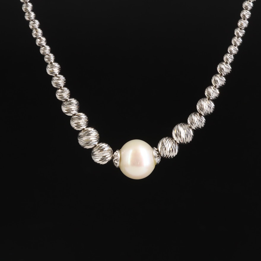 Graduated Sterling and Pearl Necklace