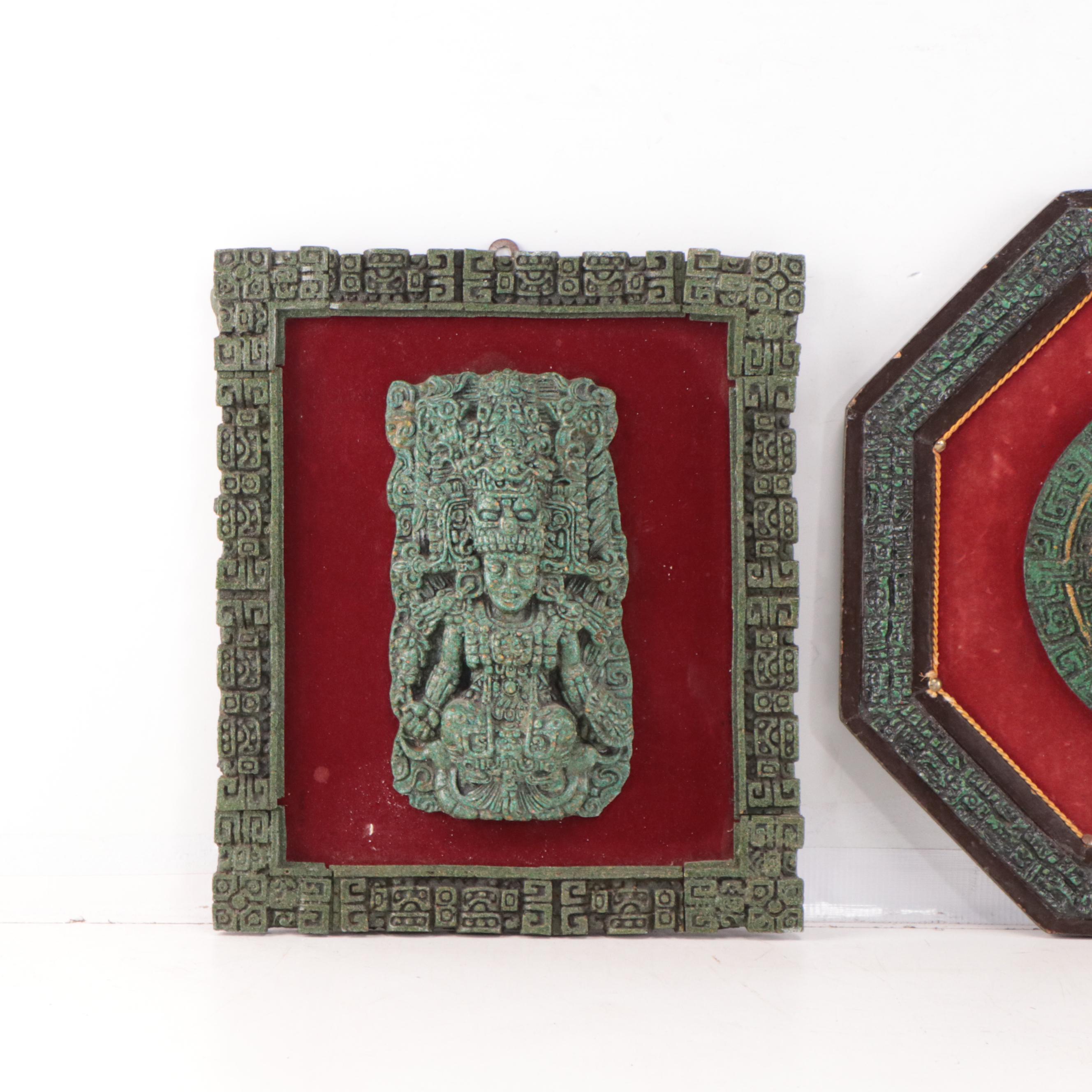 Mesoamerican Style Composite Stone Sculptural Relief Wall Hangings