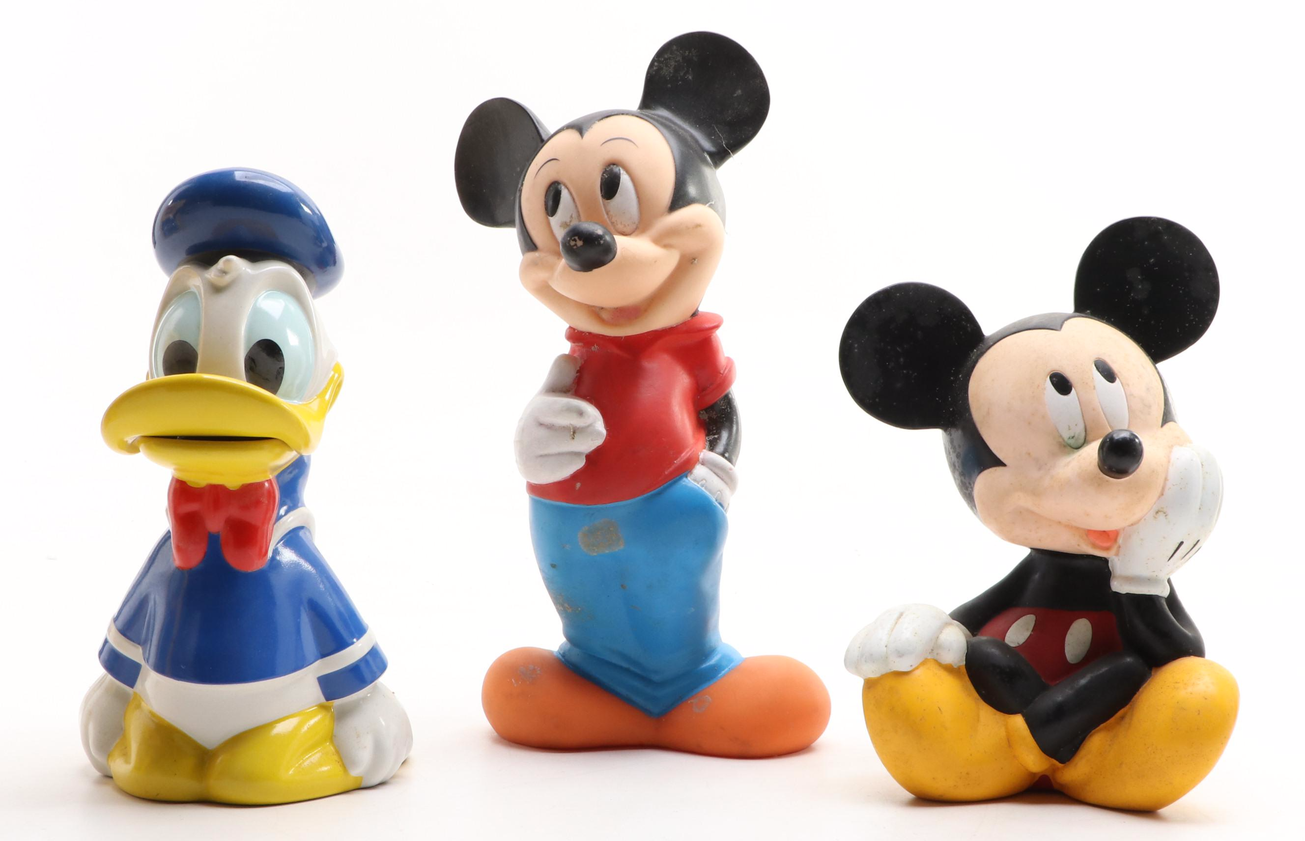 Mickey Mouse and Donald Duck Memorabilia Including Banks, Stein and Toy Blocks