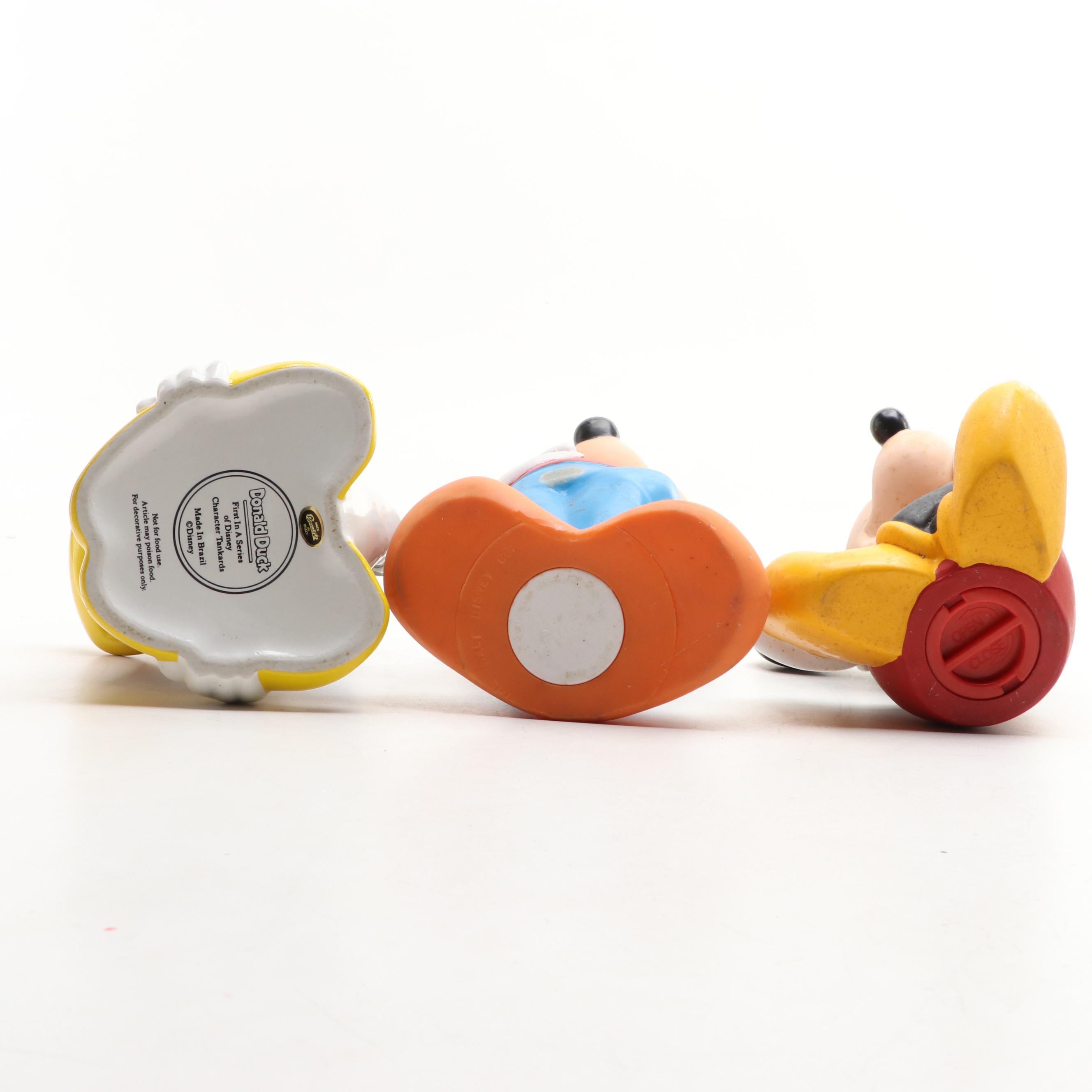 Mickey Mouse and Donald Duck Memorabilia Including Banks, Stein and Toy Blocks