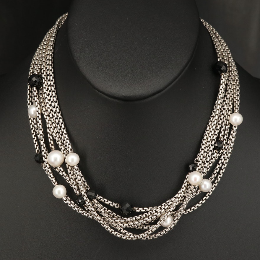 David Yurman Sterling Black Onyx and Pearl Multi-Strand Necklace with 18K Accent