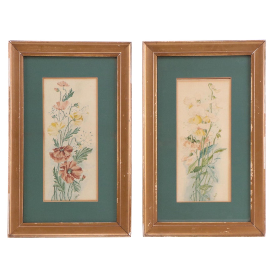C. Beal Floral Watercolor Paintings, Early 20th Century